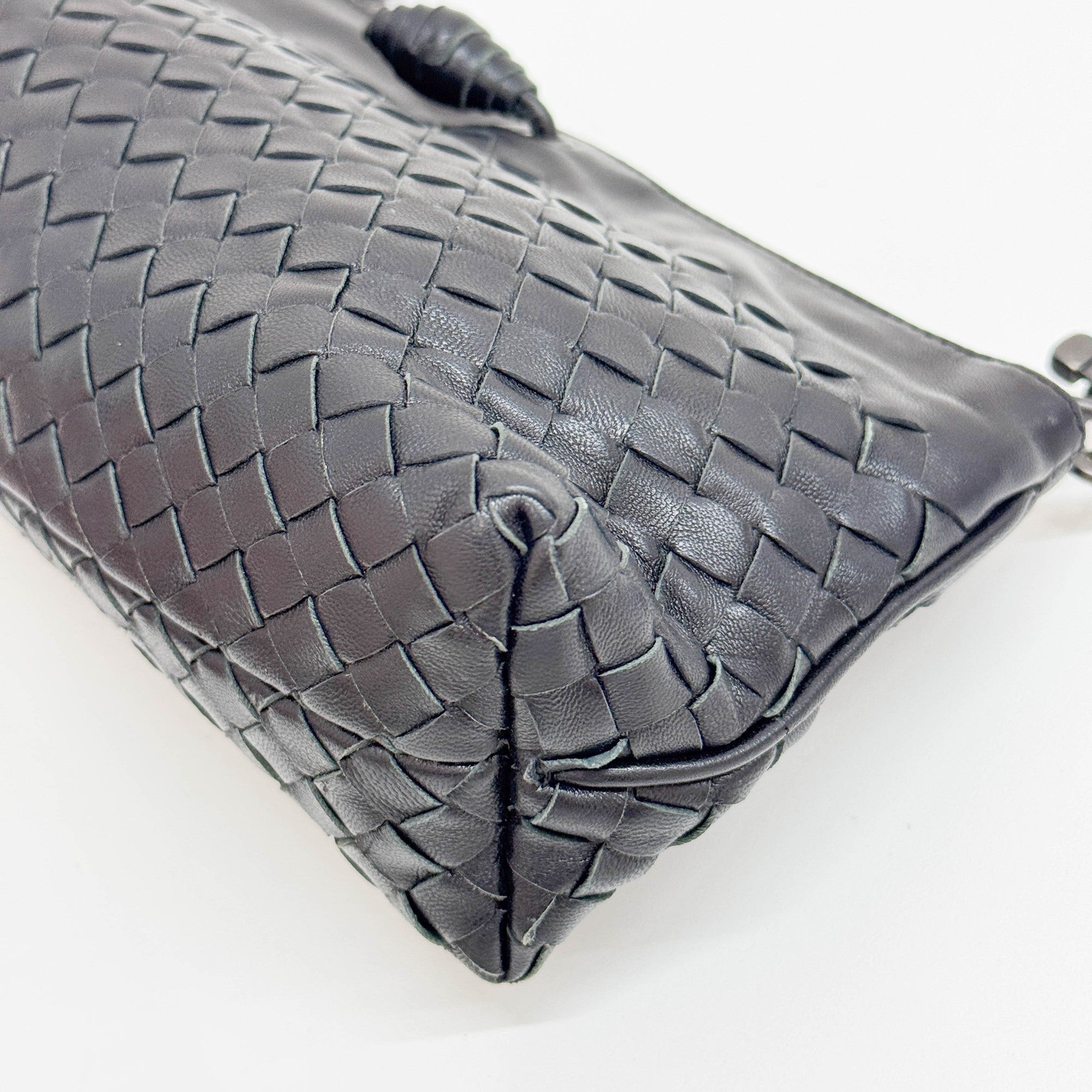 Intrecciato Black Leather Shoulder Bag