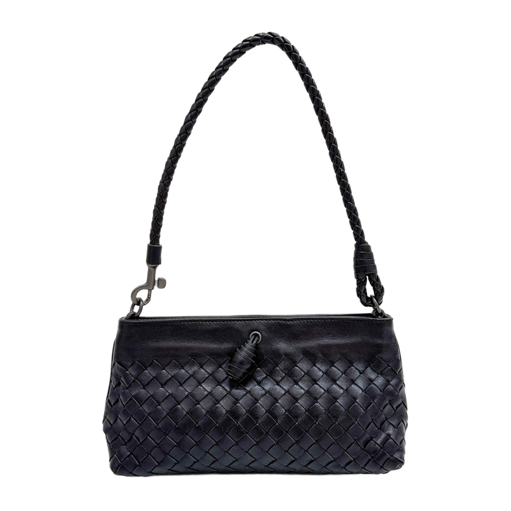 Intrecciato Black Leather Shoulder Bag