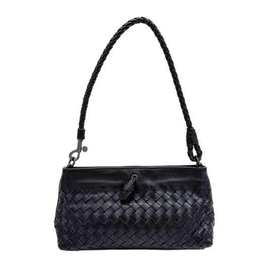 Intrecciato Black Leather Shoulder Bag