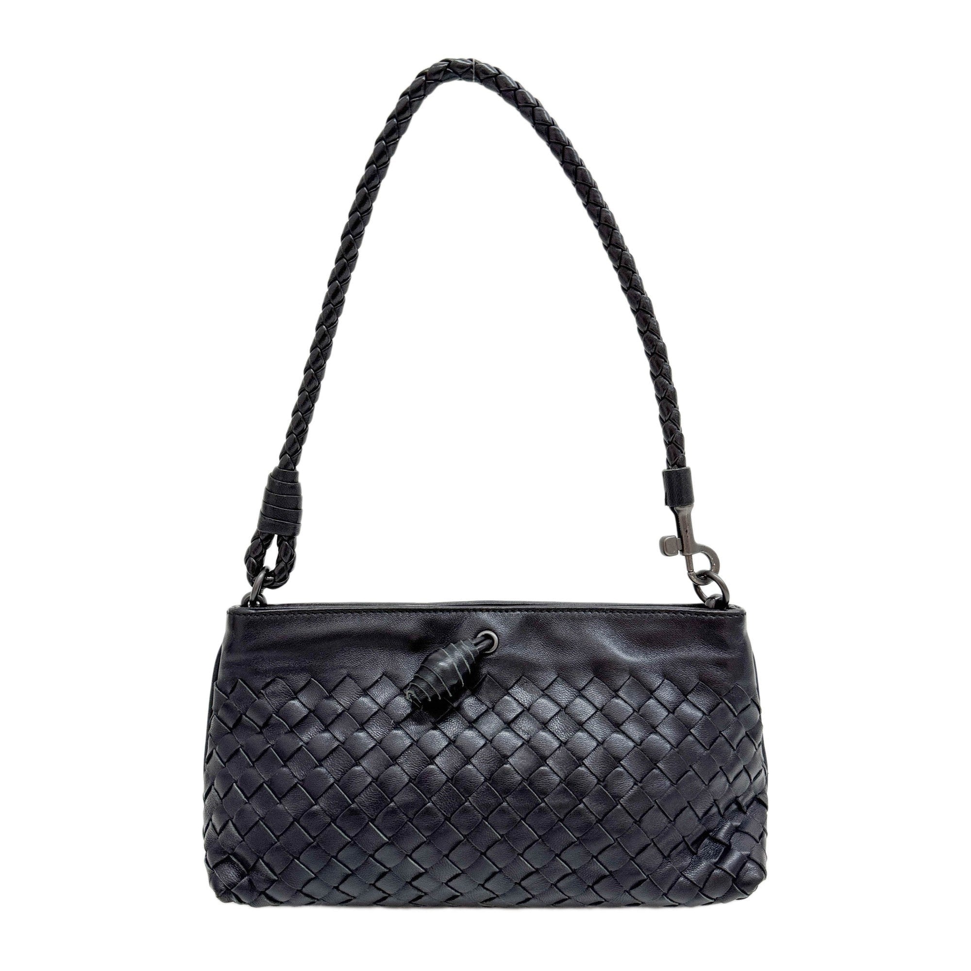 Intrecciato Black Leather Shoulder Bag