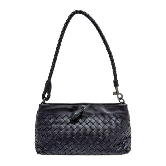 Intrecciato Black Leather Shoulder Bag
