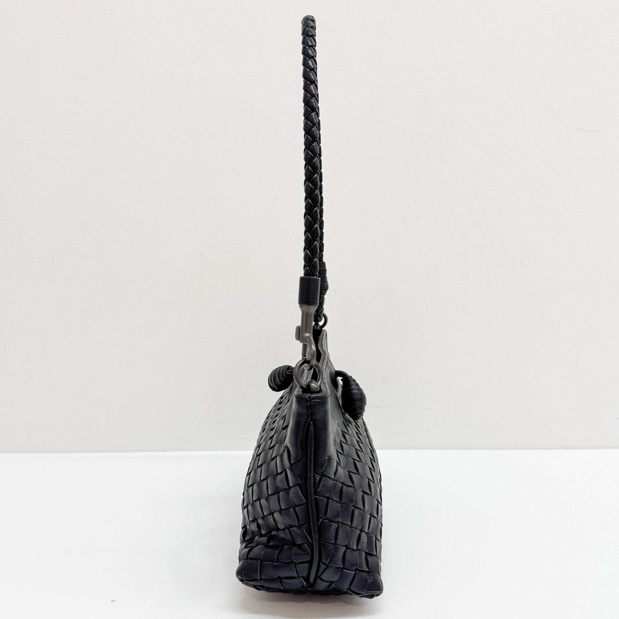 Intrecciato Black Leather Shoulder Bag