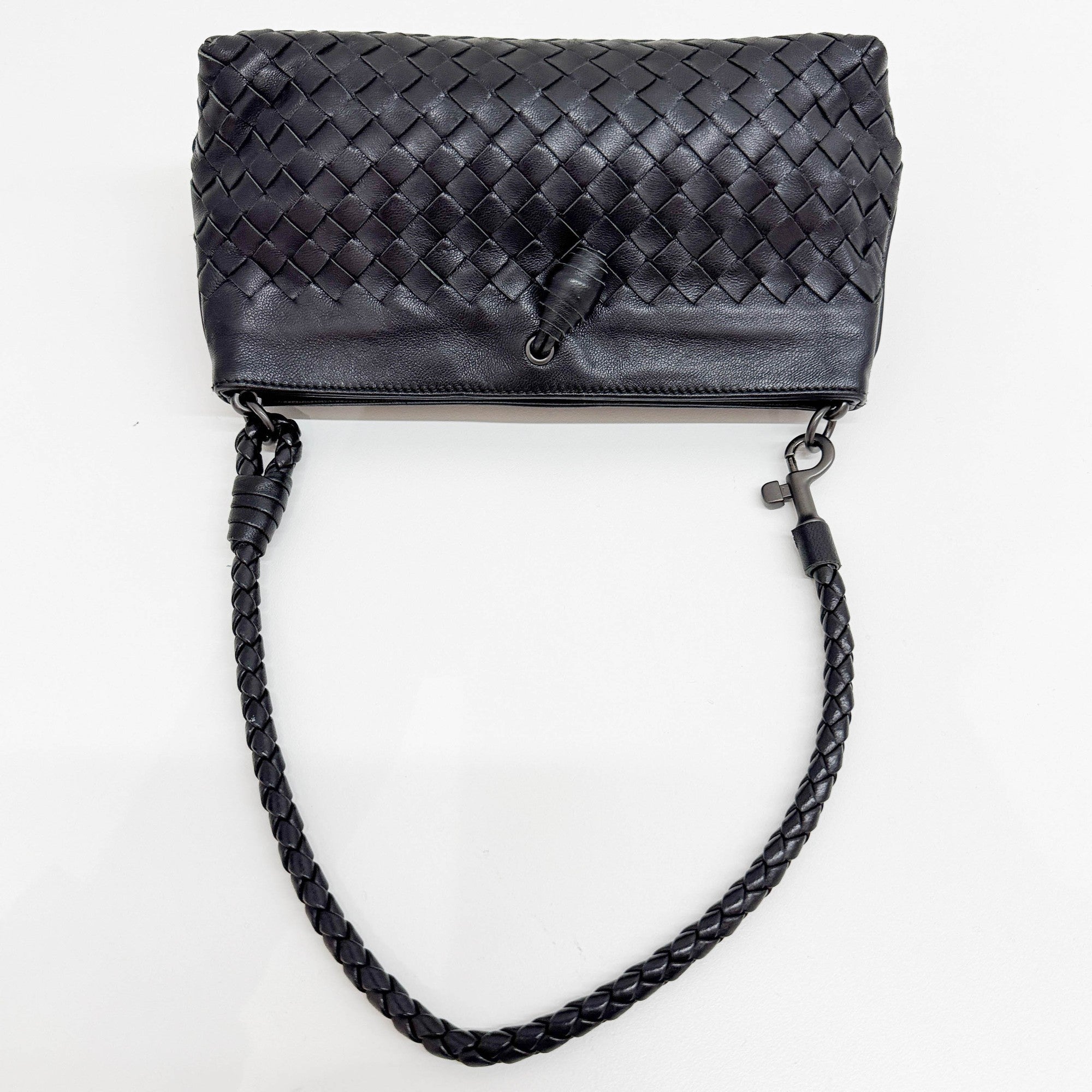 Intrecciato Black Leather Shoulder Bag