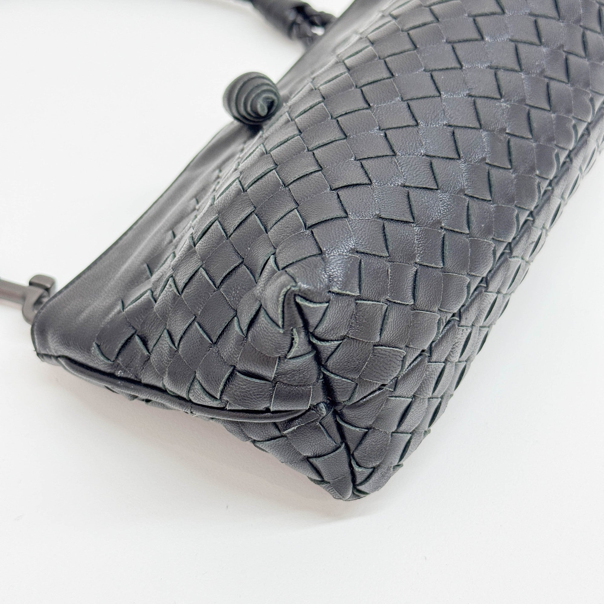 Intrecciato Black Leather Shoulder Bag