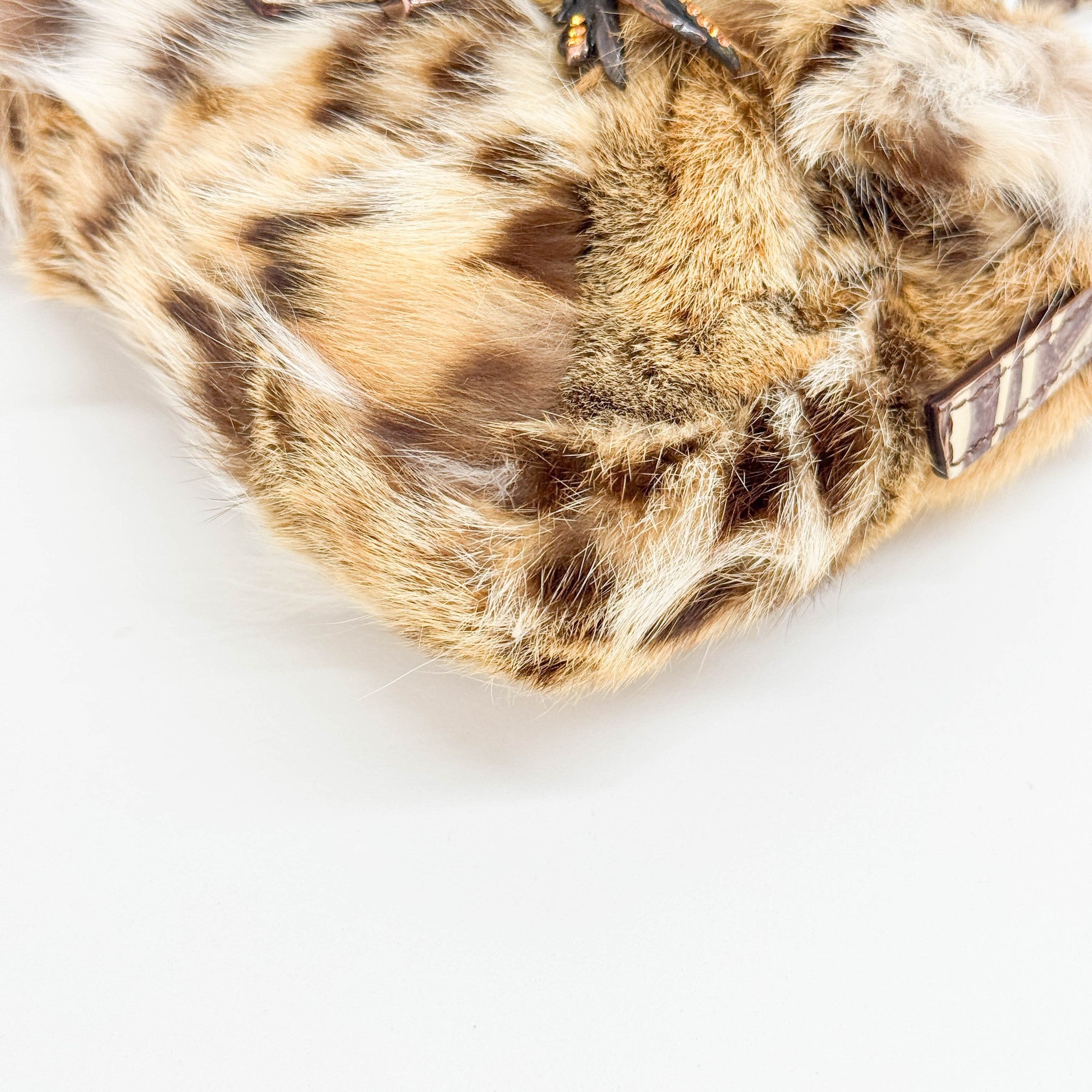 Mini Baguette Bejeweled Bird Brown Fur Hand Bag