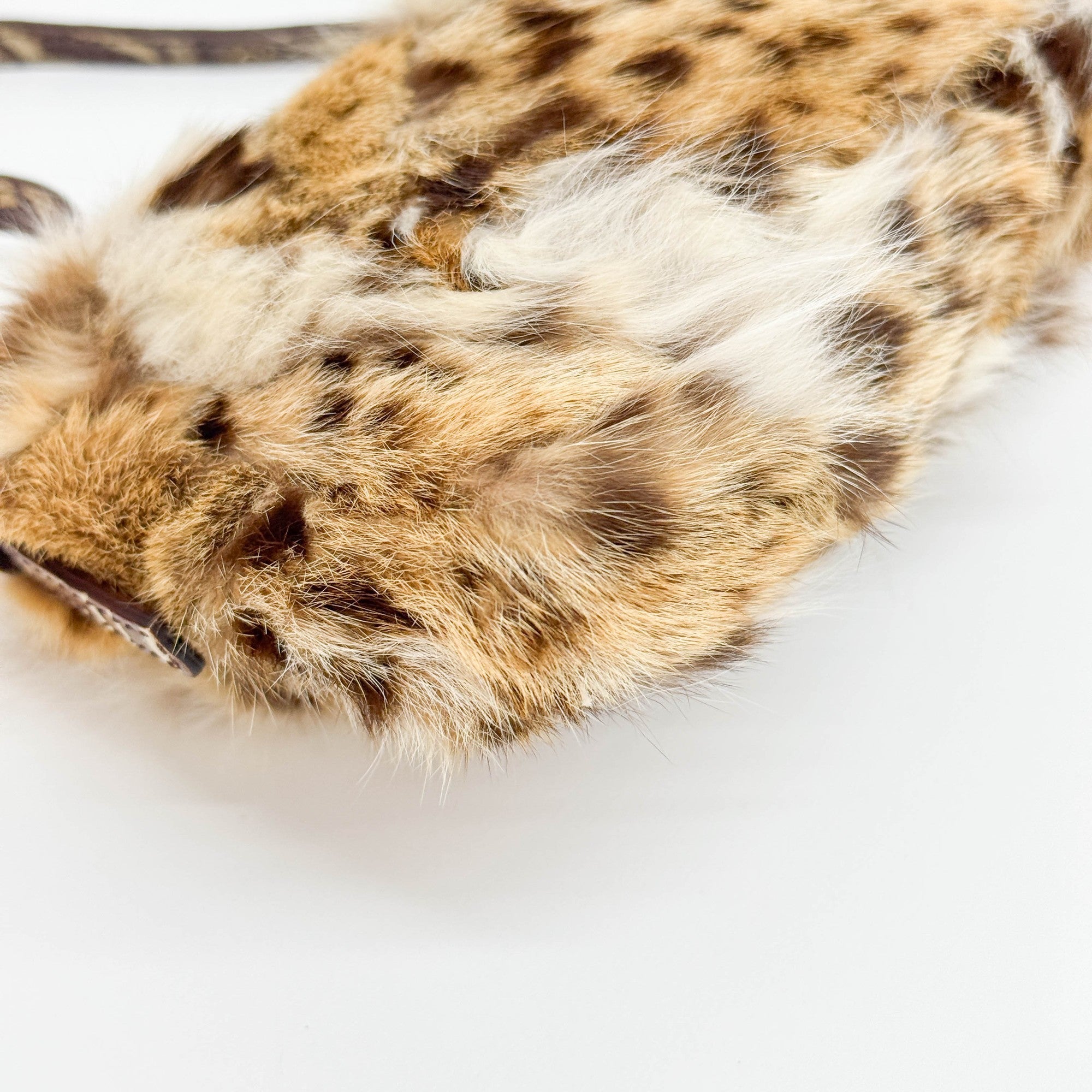 Mini Baguette Bejeweled Bird Brown Fur Hand Bag