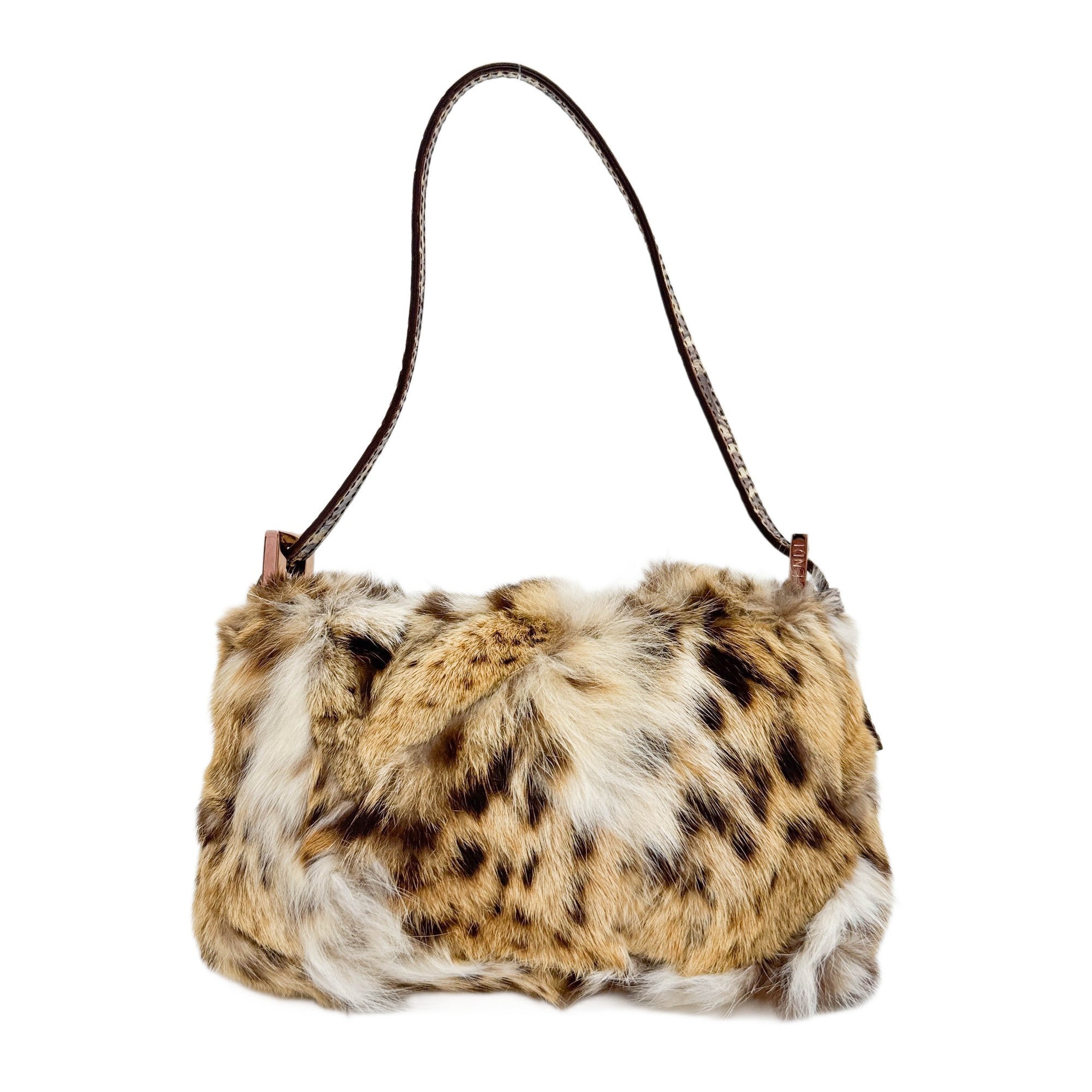 Mini Baguette Bejeweled Bird Brown Fur Hand Bag