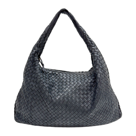 Intrecciato Black Leather Hobo Bag