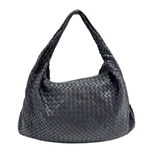 Intrecciato Black Leather Hobo Bag