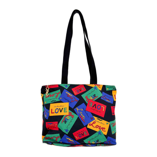 Multicolor "LOVE" Postcard Nylon Shoulder Tote Bag