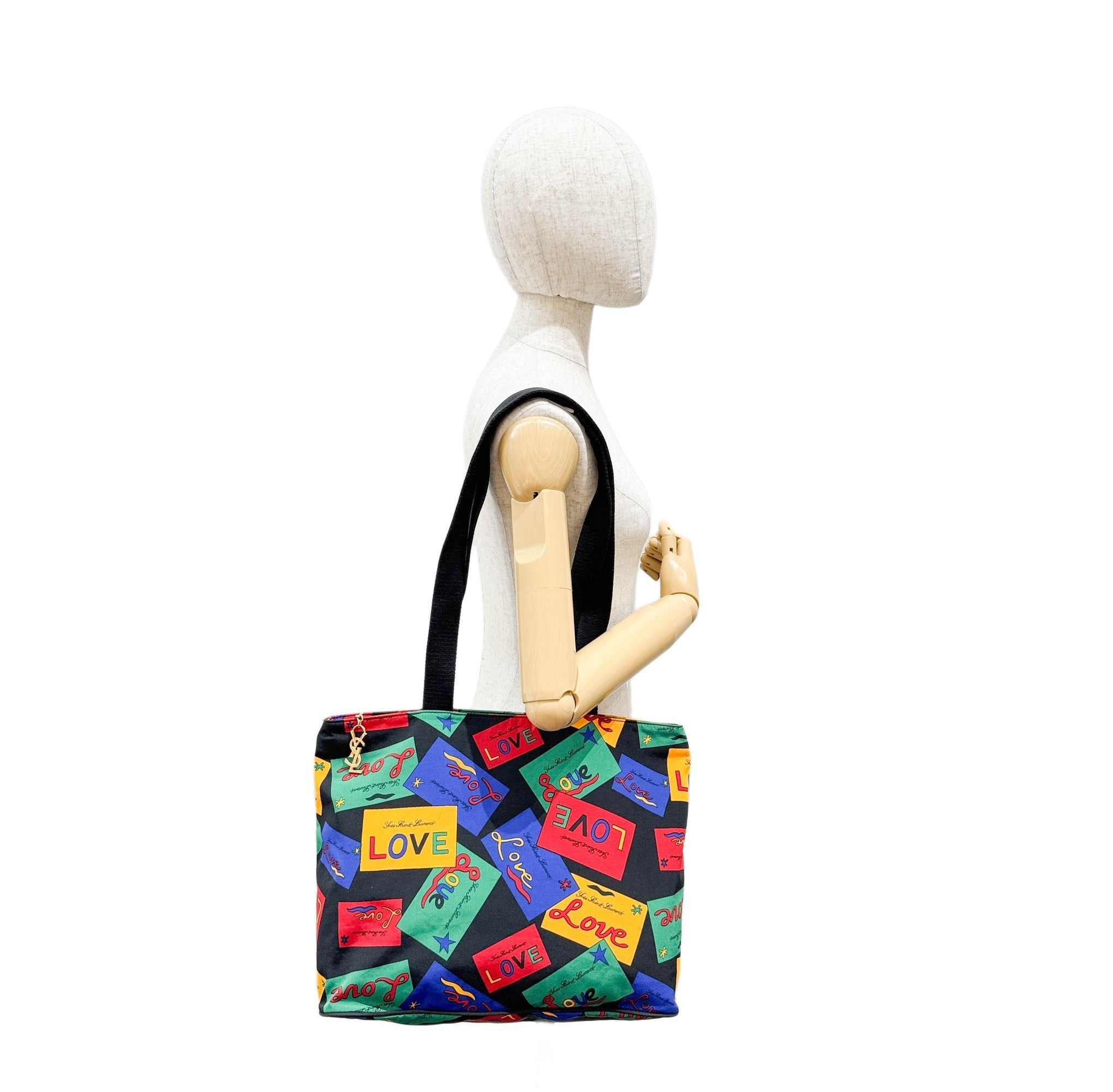 Multicolor "LOVE" Postcard Nylon Shoulder Tote Bag
