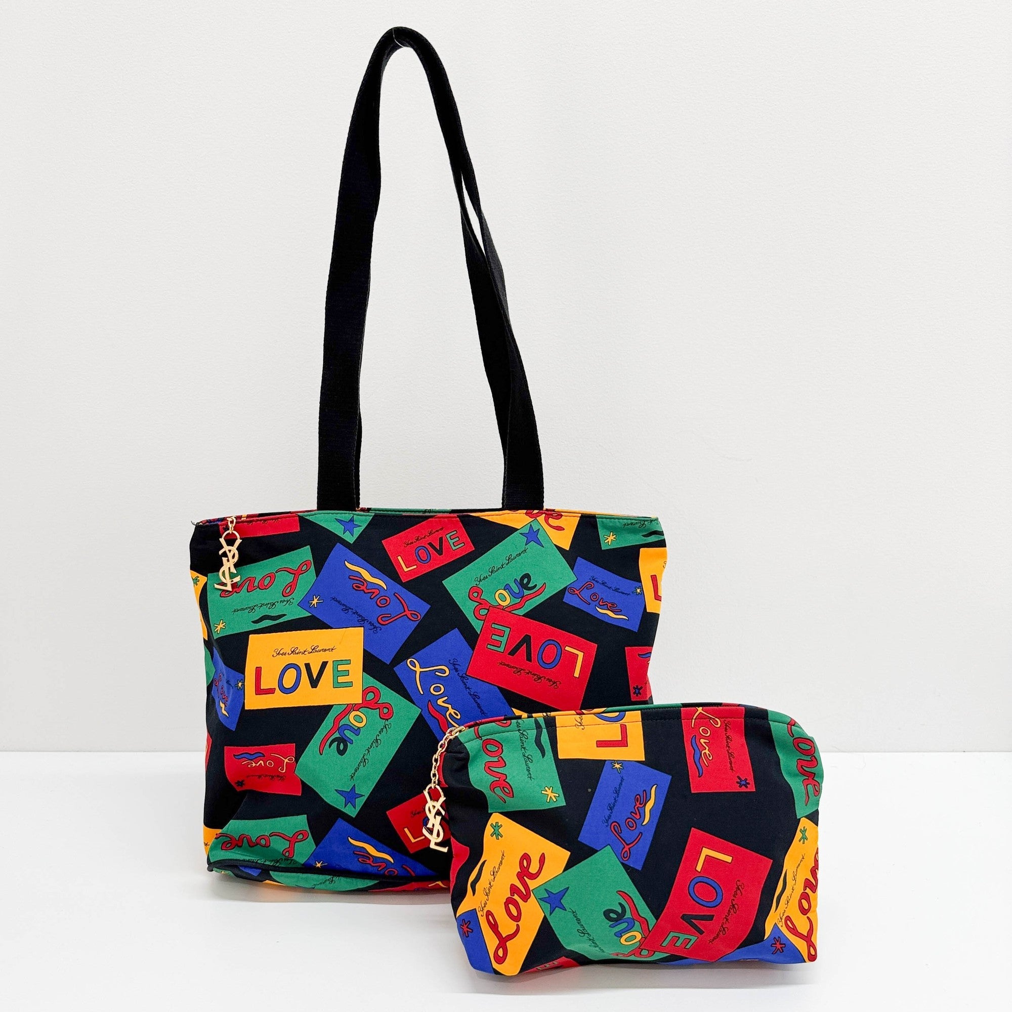Multicolor "LOVE" Postcard Nylon Shoulder Tote Bag