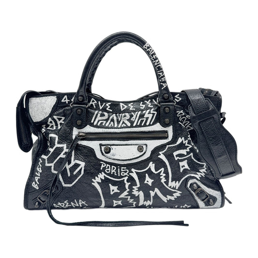 The City Graffiti Black Leather Two Way Bag