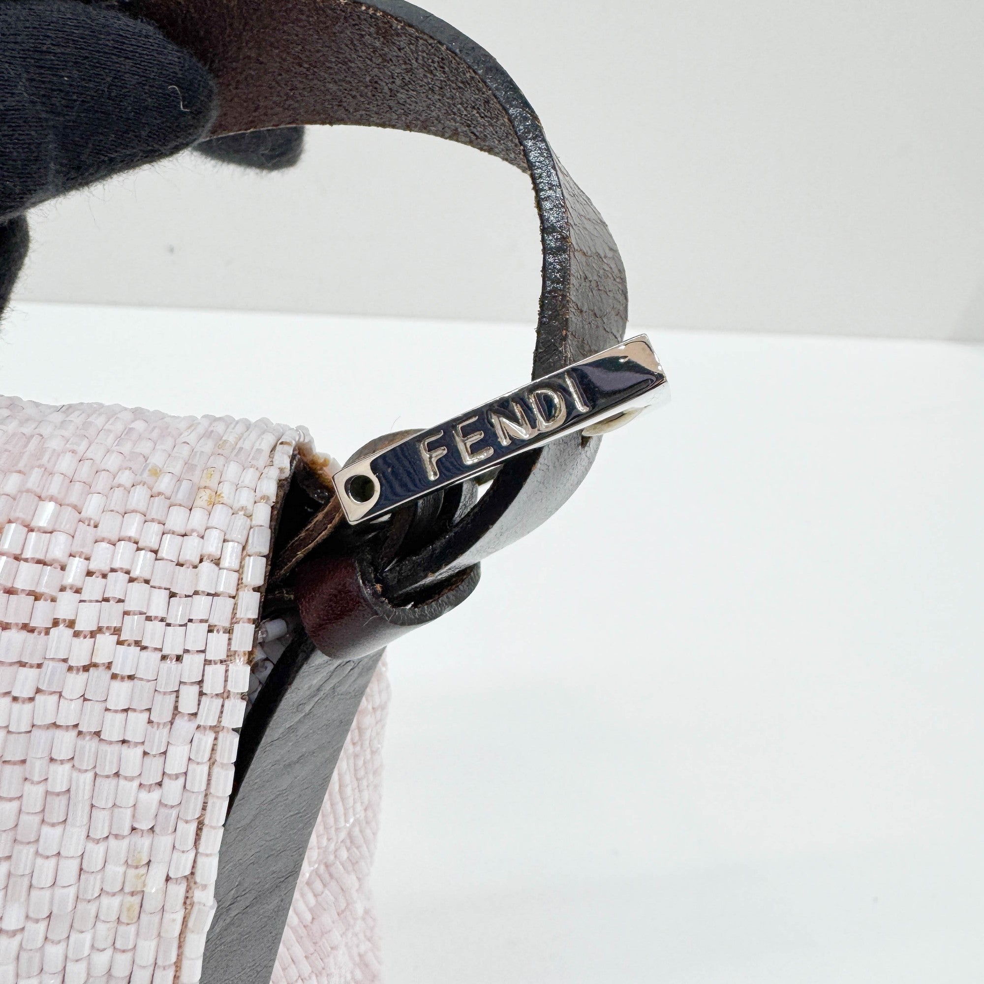 Mamma Baguette Baby Pink Beaded Shoulder Bag