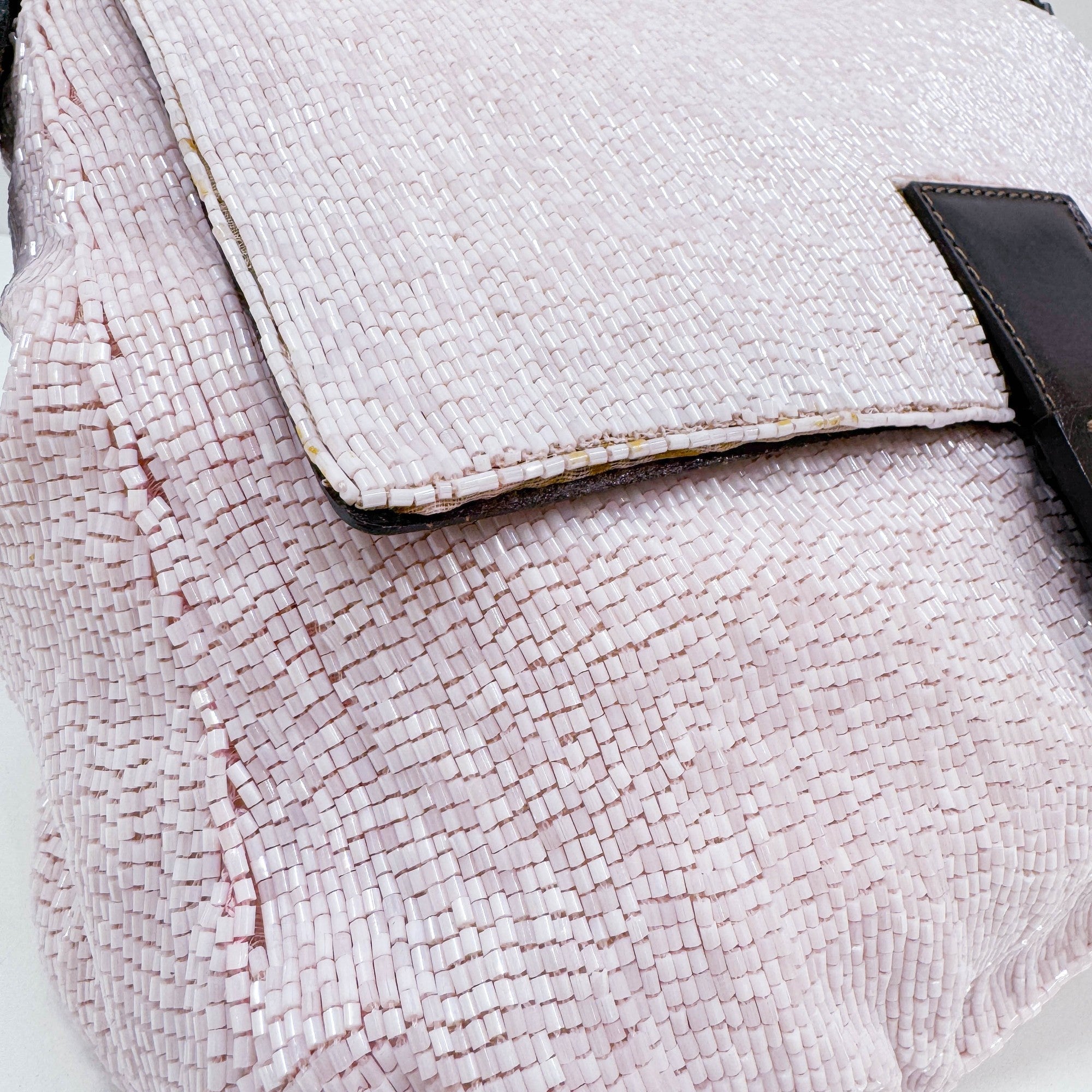 Mamma Baguette Baby Pink Beaded Shoulder Bag