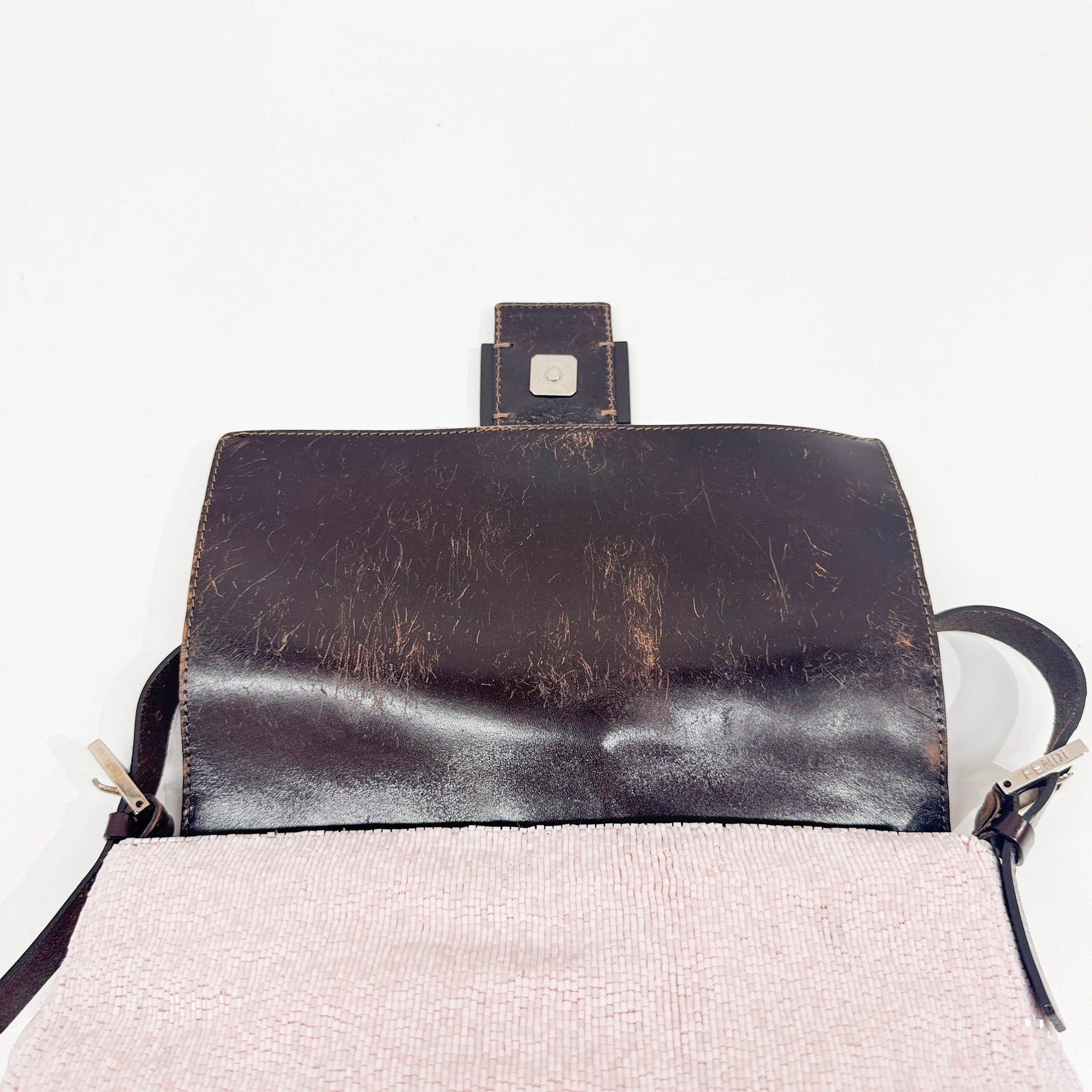 Mamma Baguette Baby Pink Beaded Shoulder Bag