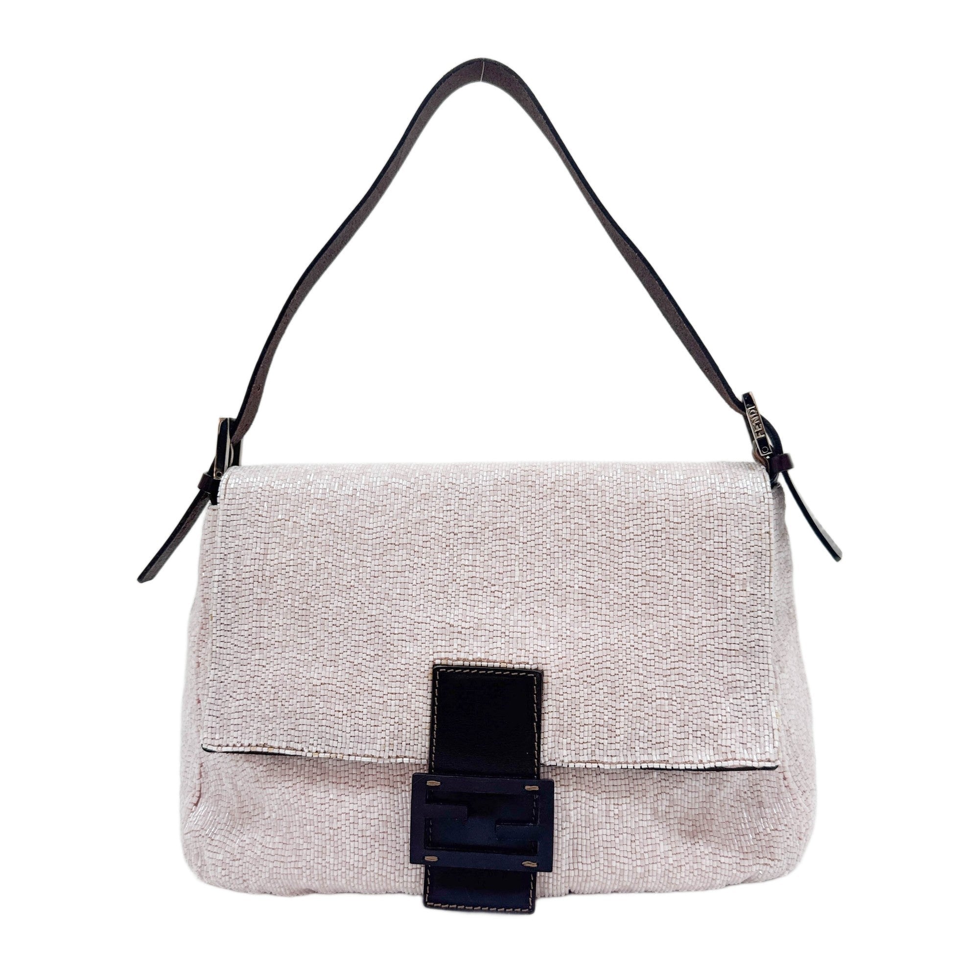 Mamma Baguette Baby Pink Beaded Shoulder Bag