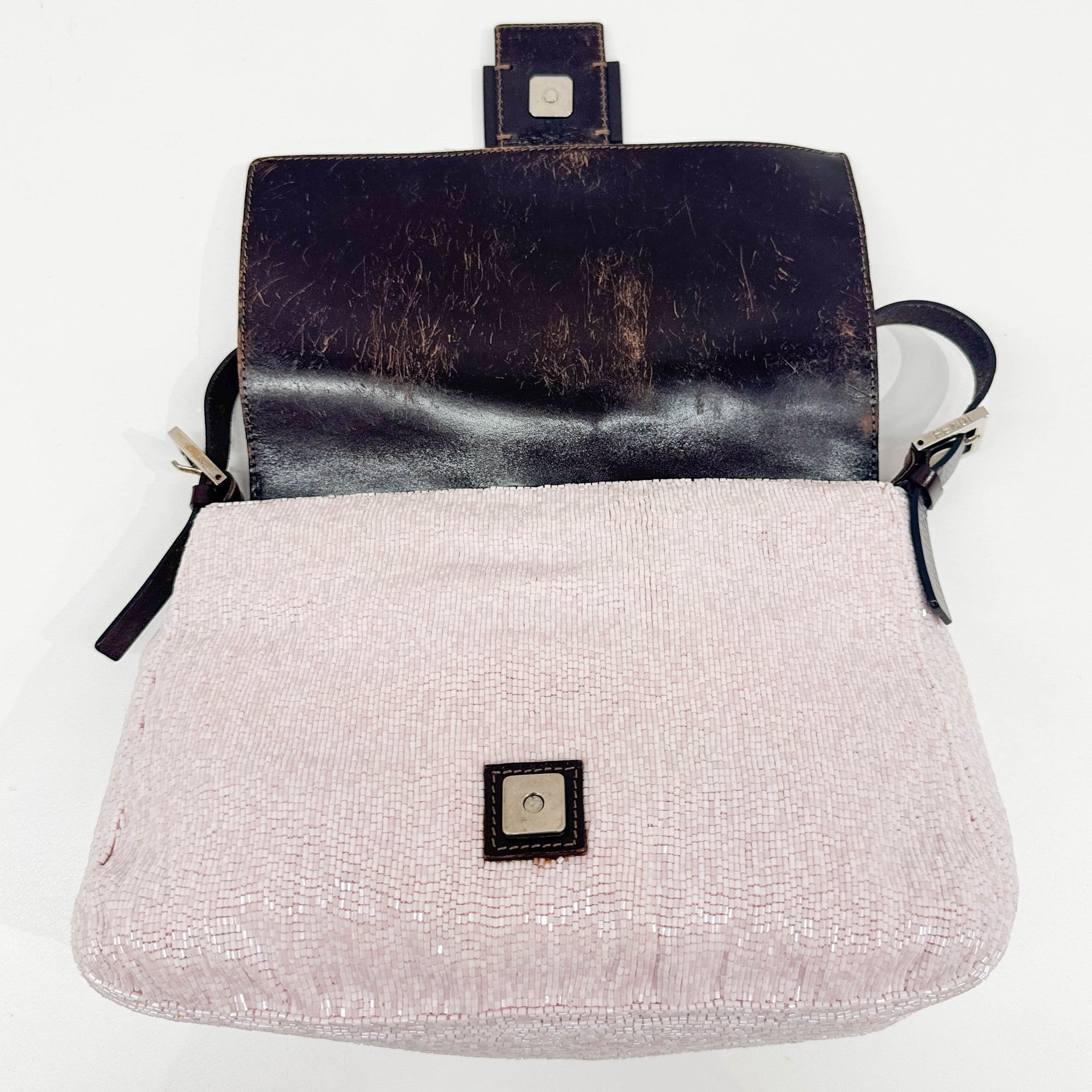 Mamma Baguette Baby Pink Beaded Shoulder Bag