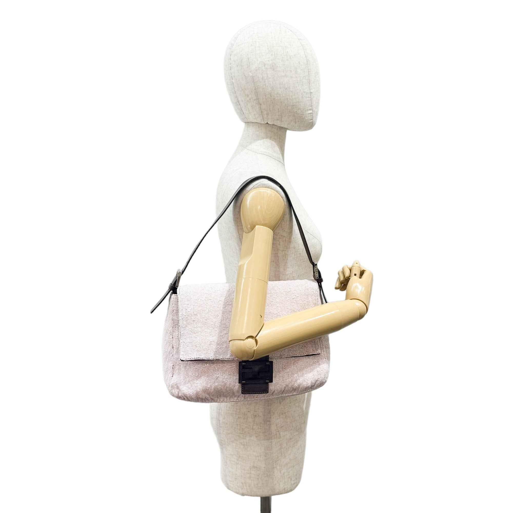 Mamma Baguette Baby Pink Beaded Shoulder Bag