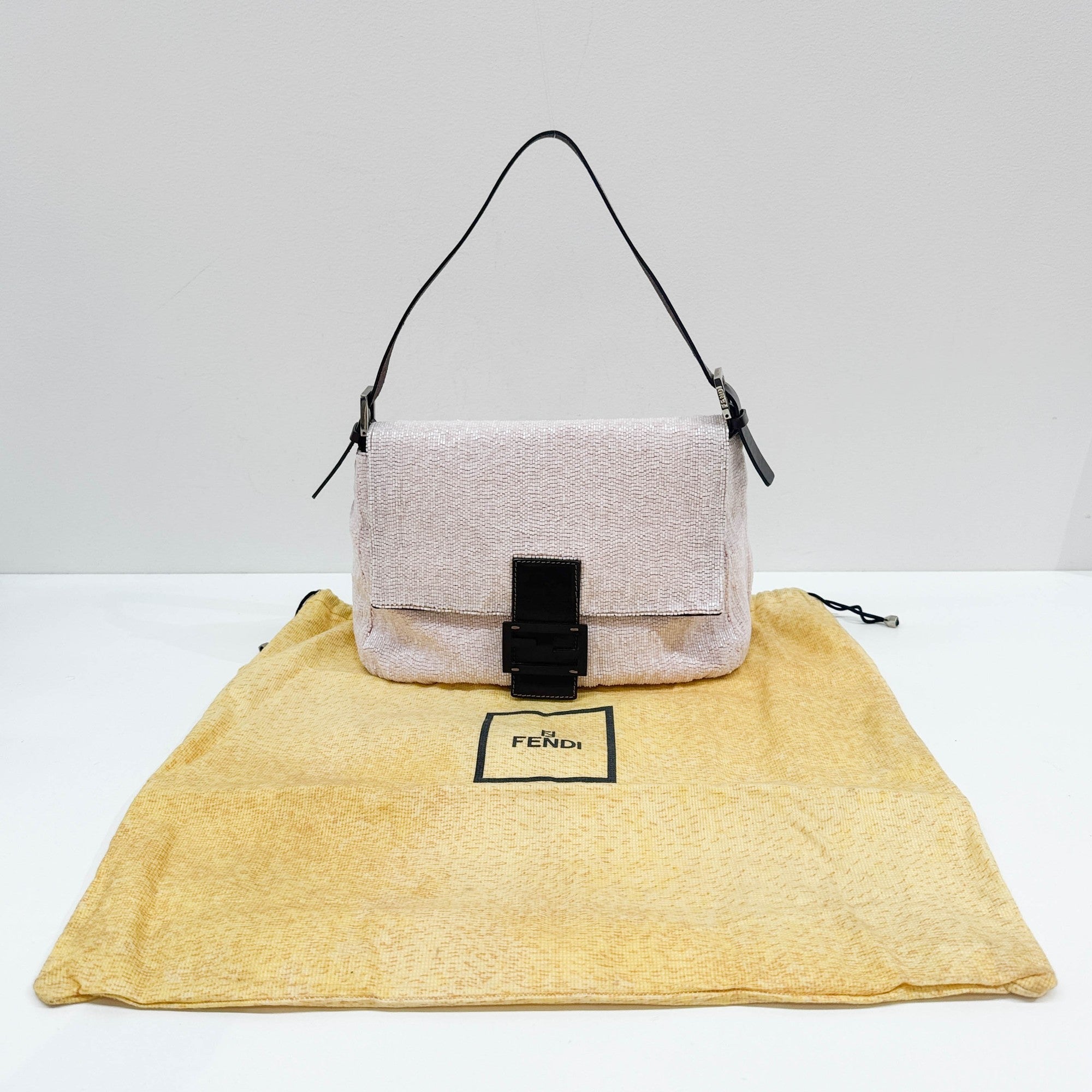 Mamma Baguette Baby Pink Beaded Shoulder Bag