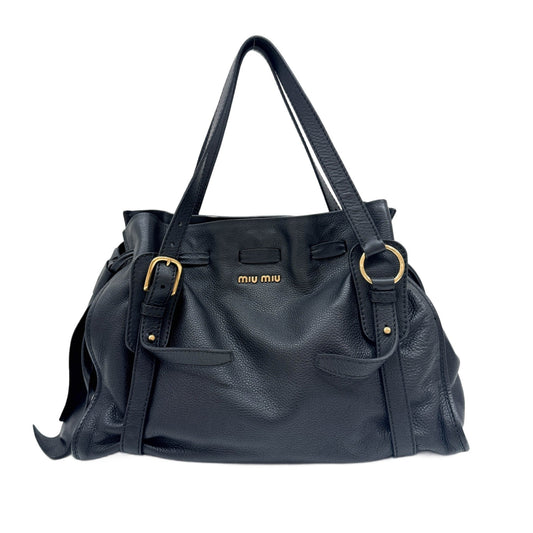 Vitello Lux Bow Bag Black Leather Shoulder Bag