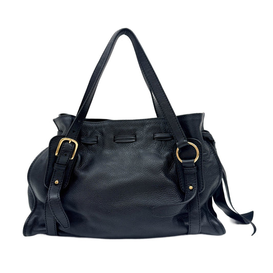 Vitello Lux Bow Bag Black Leather Shoulder Bag