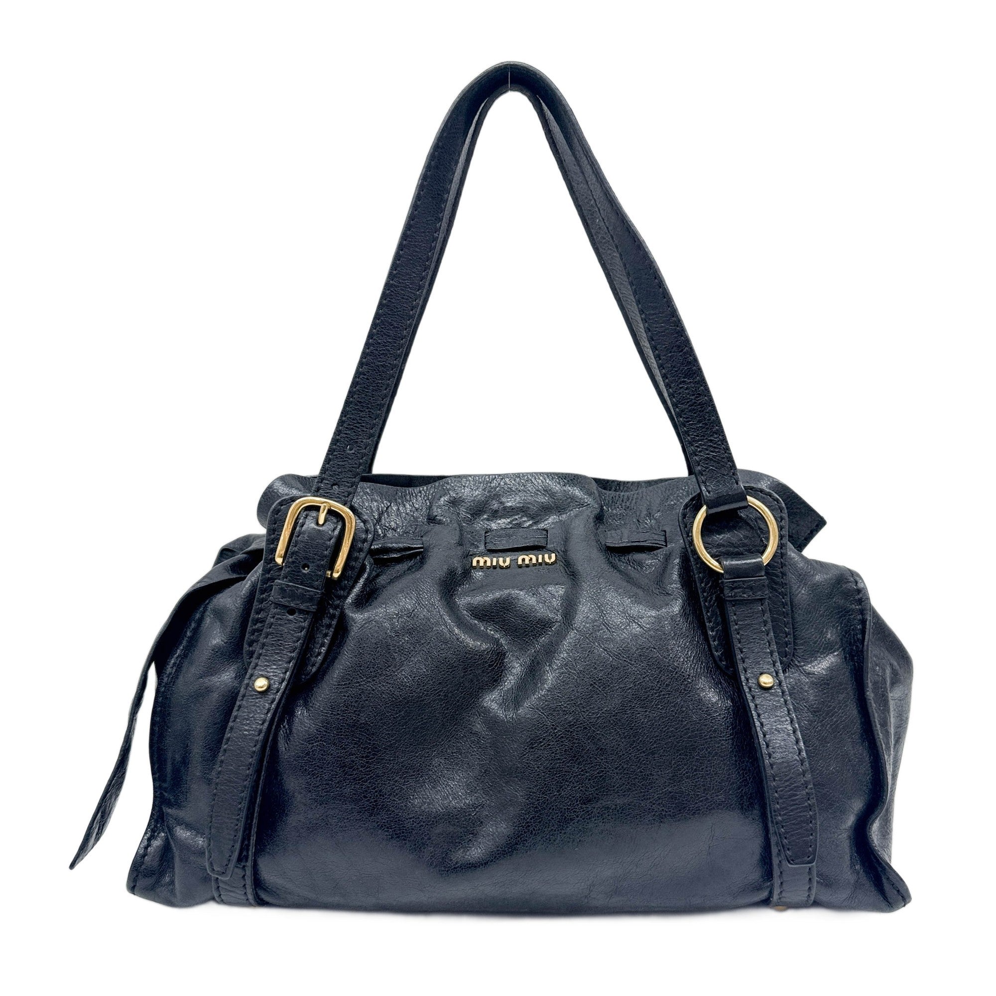 Vitello Lux Bow Black Leather Shoulder Bag