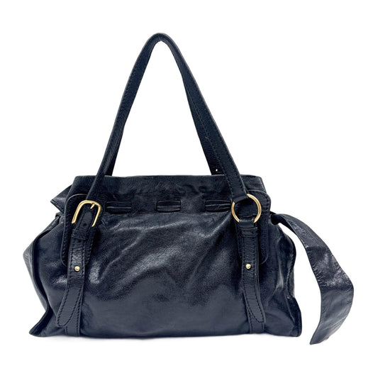 Vitello Lux Bow Black Leather Shoulder Bag