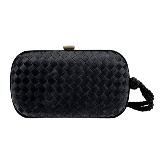 Intrecciato Black Satin Clutch Bag