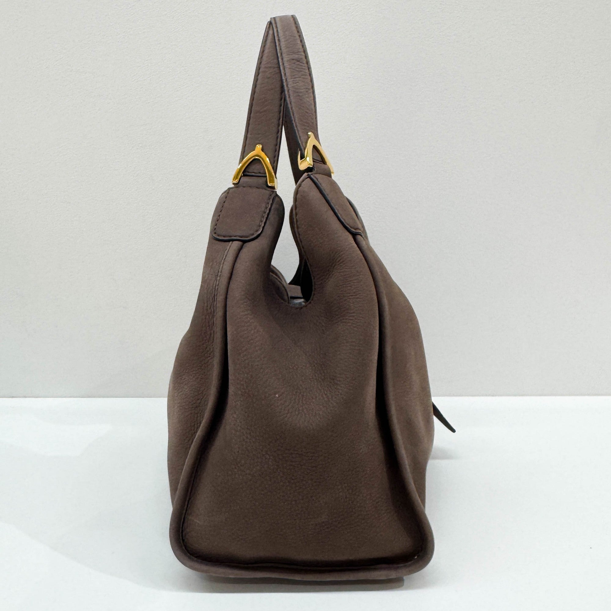 Stirrup Elephant Gray Leather Shoulder Bag