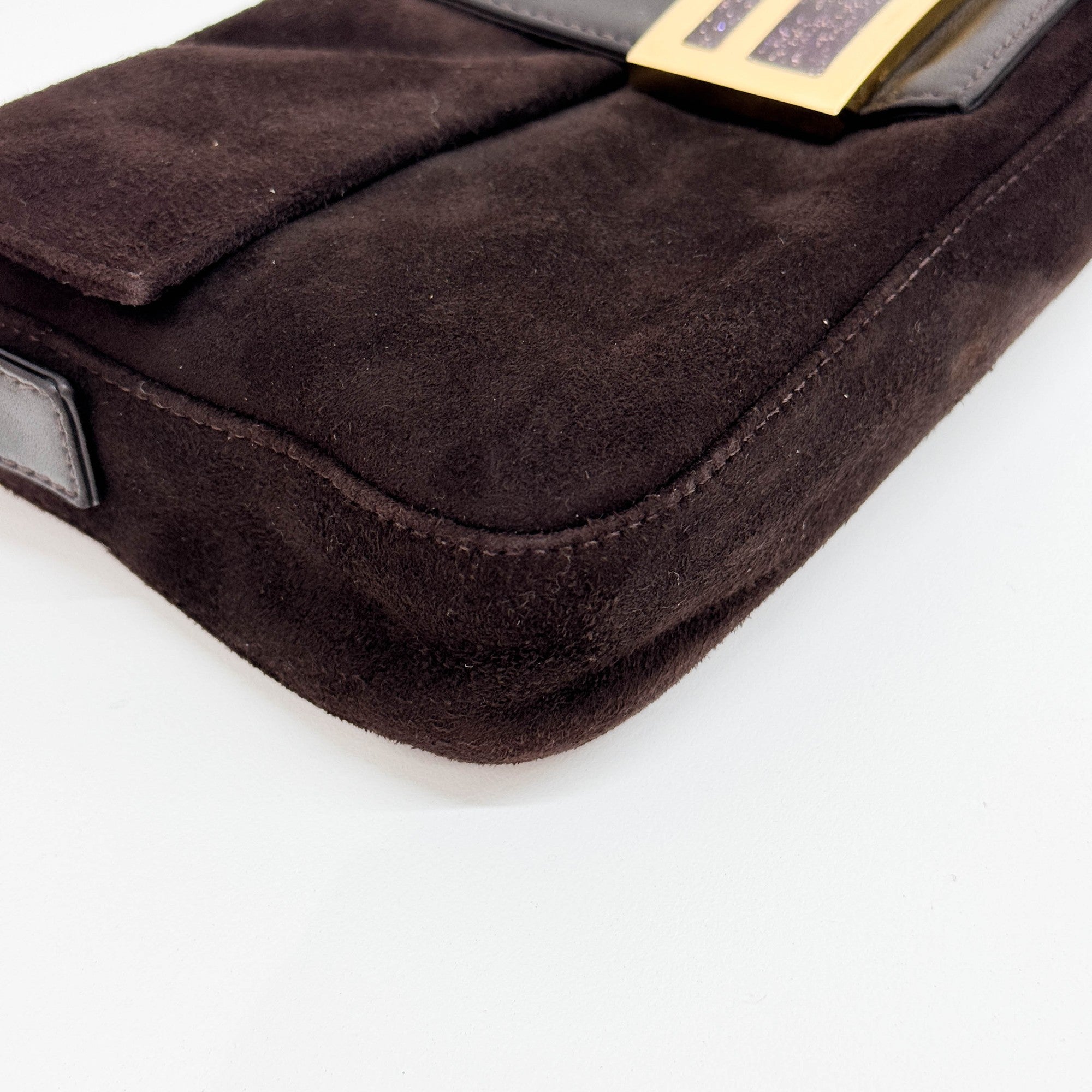 Baguette Brown Suede Shoulder Bag