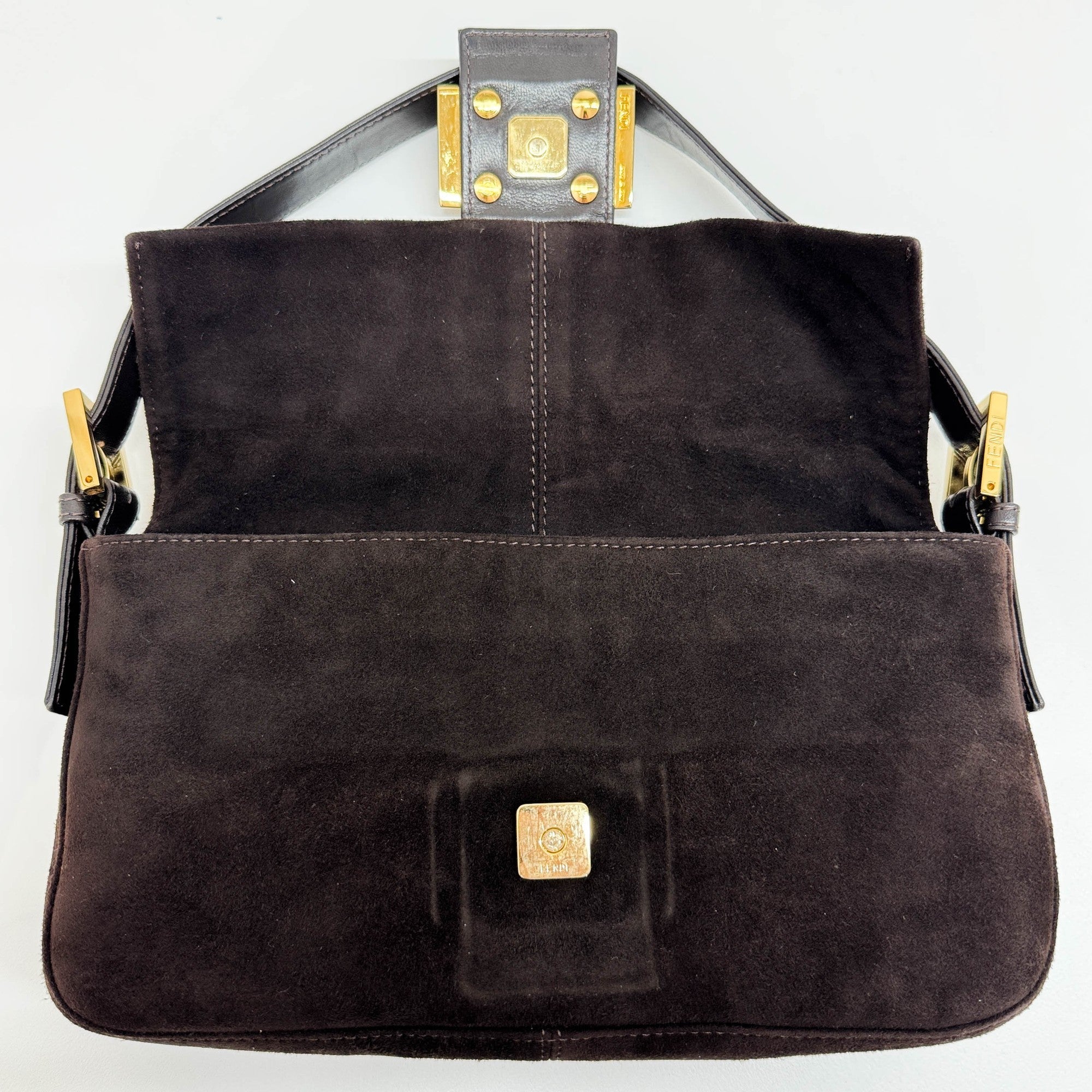 Baguette Brown Suede Shoulder Bag