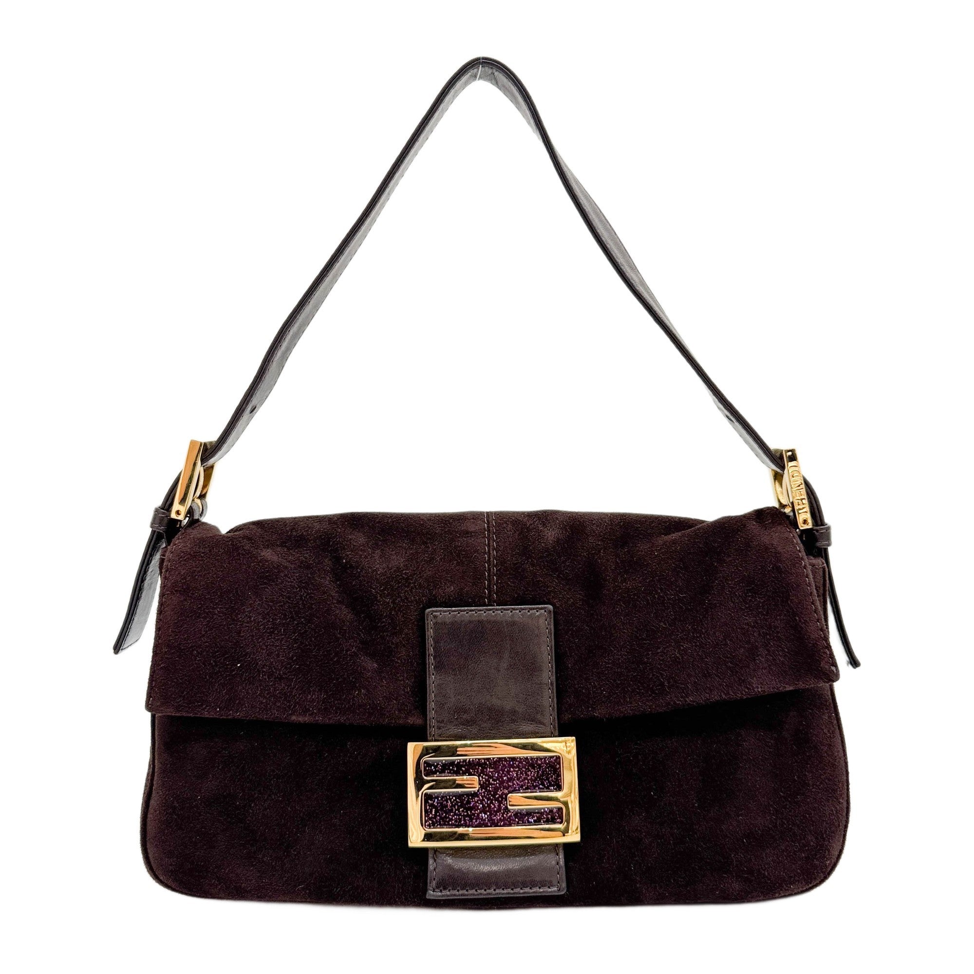 Baguette Brown Suede Shoulder Bag