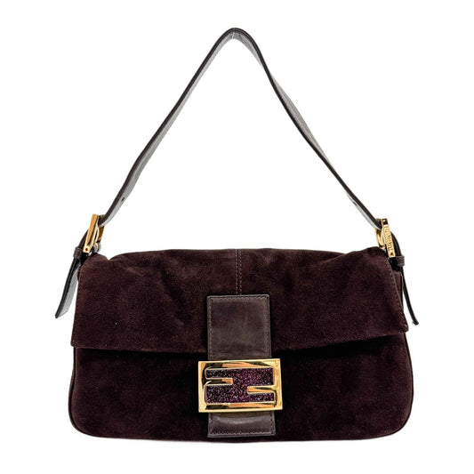 Baguette Brown Suede Shoulder Bag