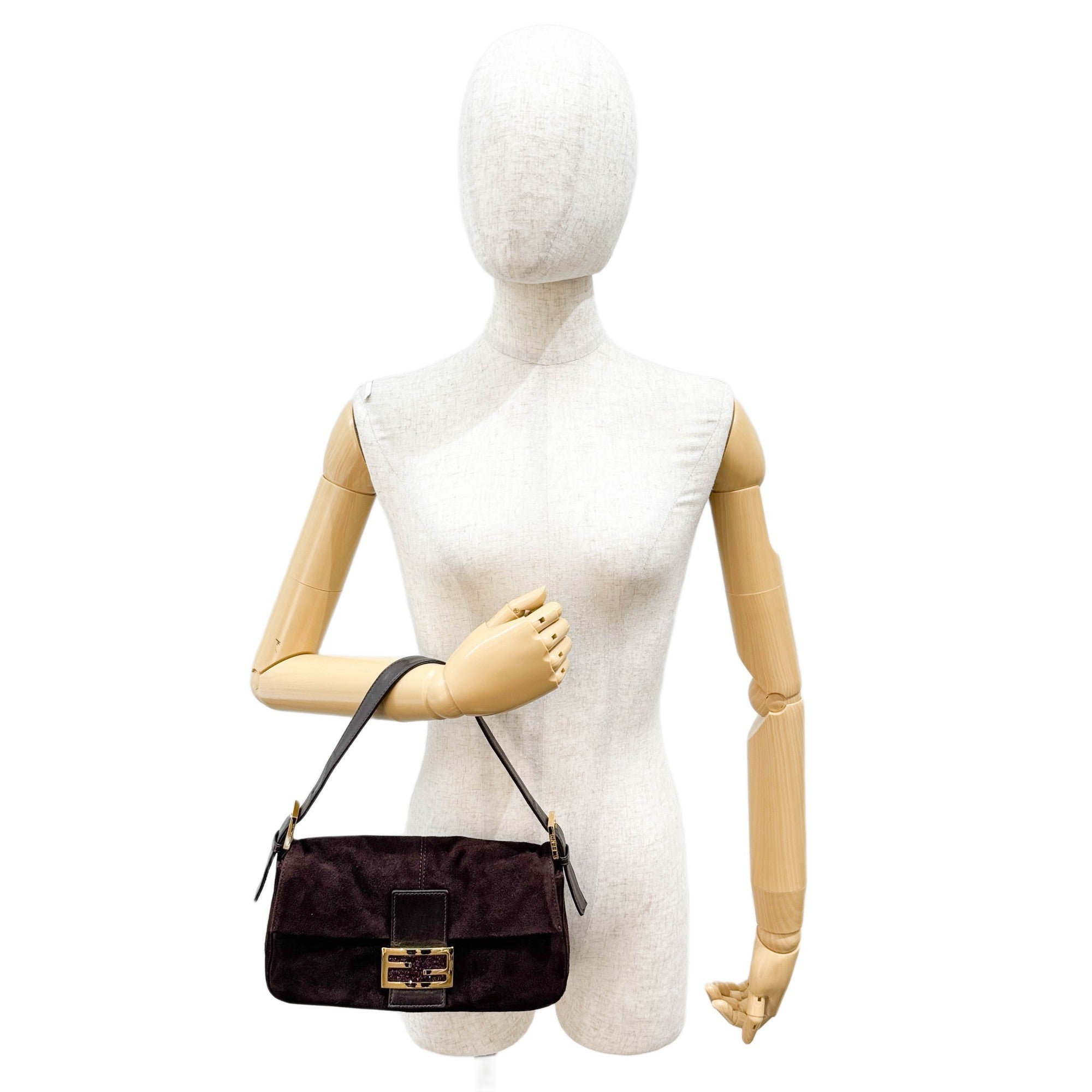 Baguette Brown Suede Shoulder Bag