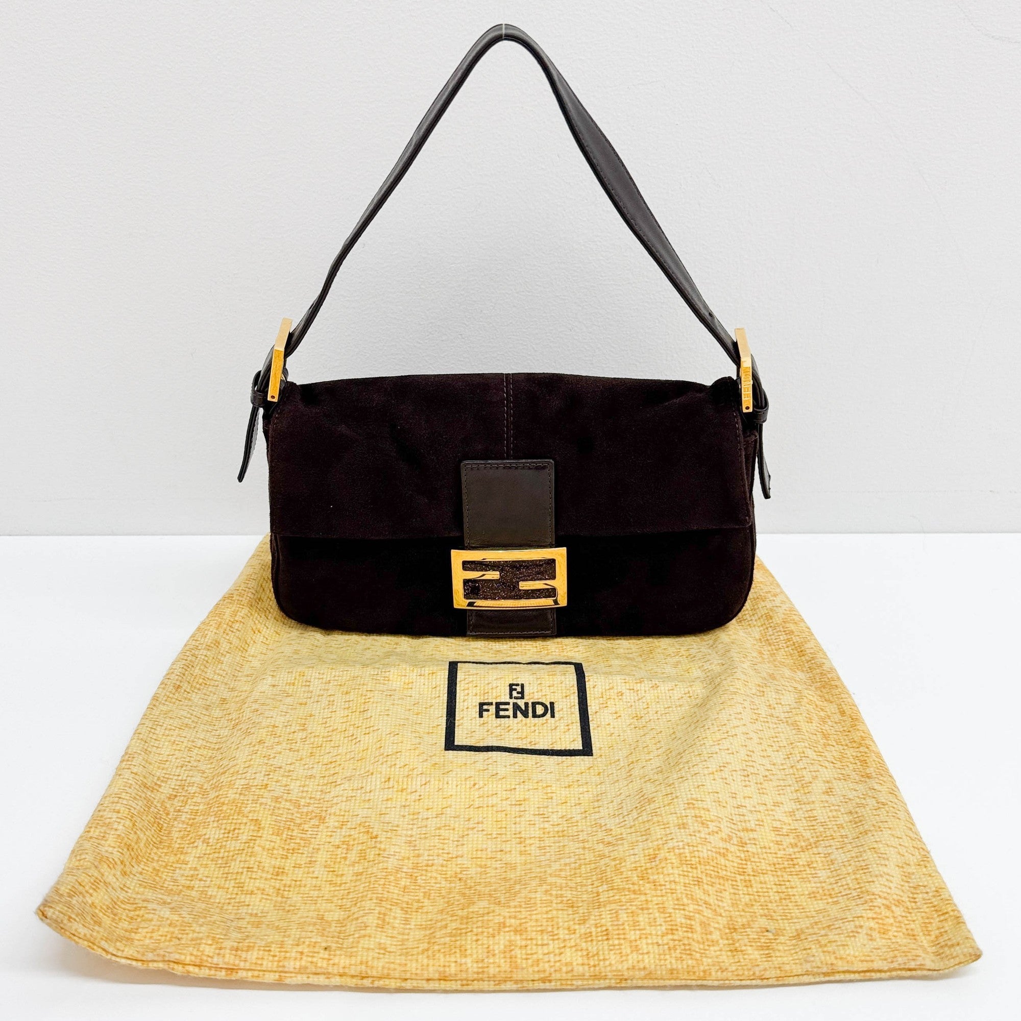 Baguette Brown Suede Shoulder Bag
