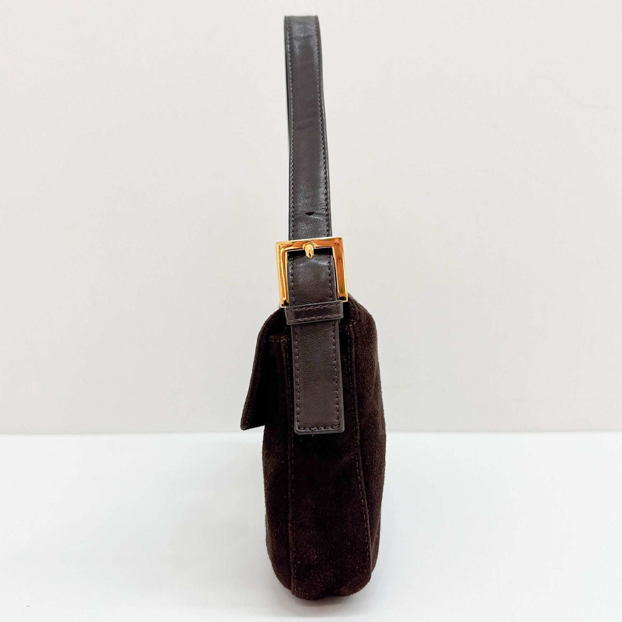 Baguette Brown Suede Shoulder Bag