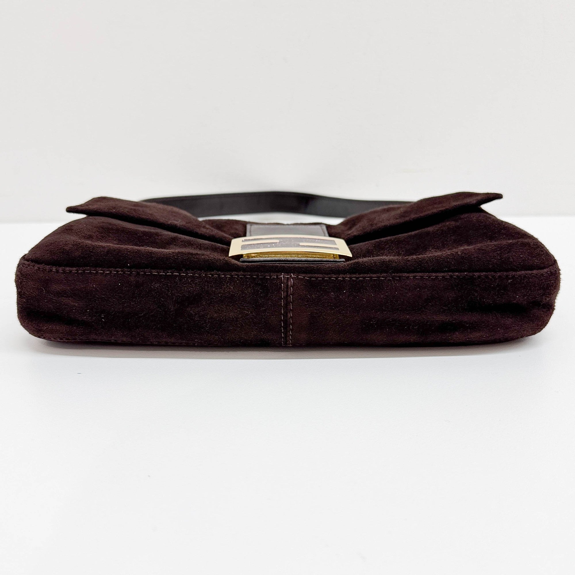 Baguette Brown Suede Shoulder Bag