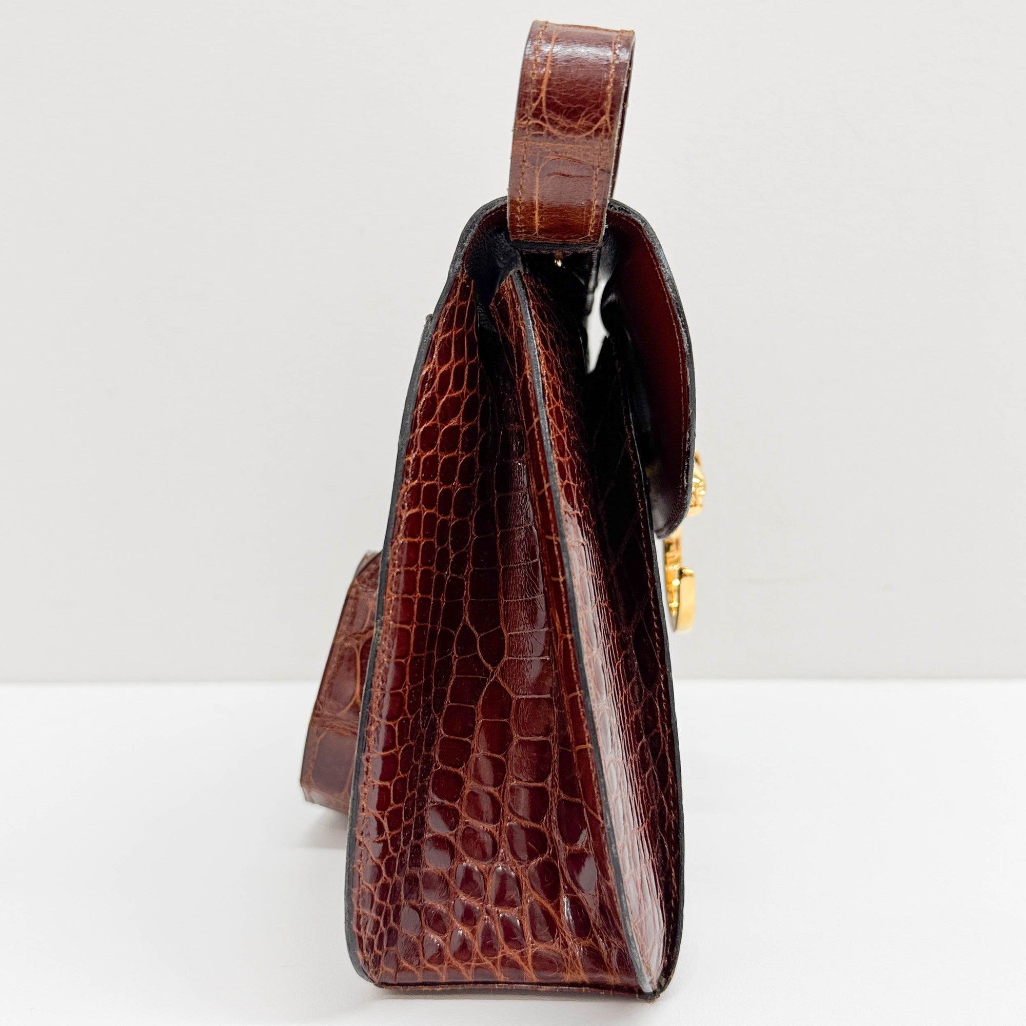 Panthere Brown Crocodile Embossed Leather Shoulder Bag