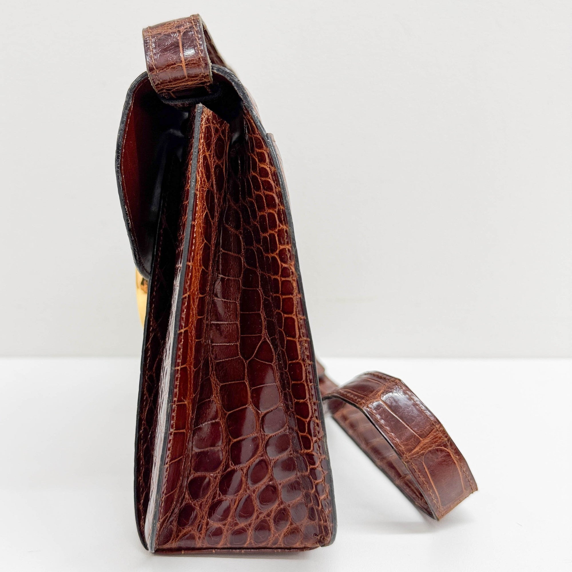 Panthere Brown Crocodile Embossed Leather Shoulder Bag