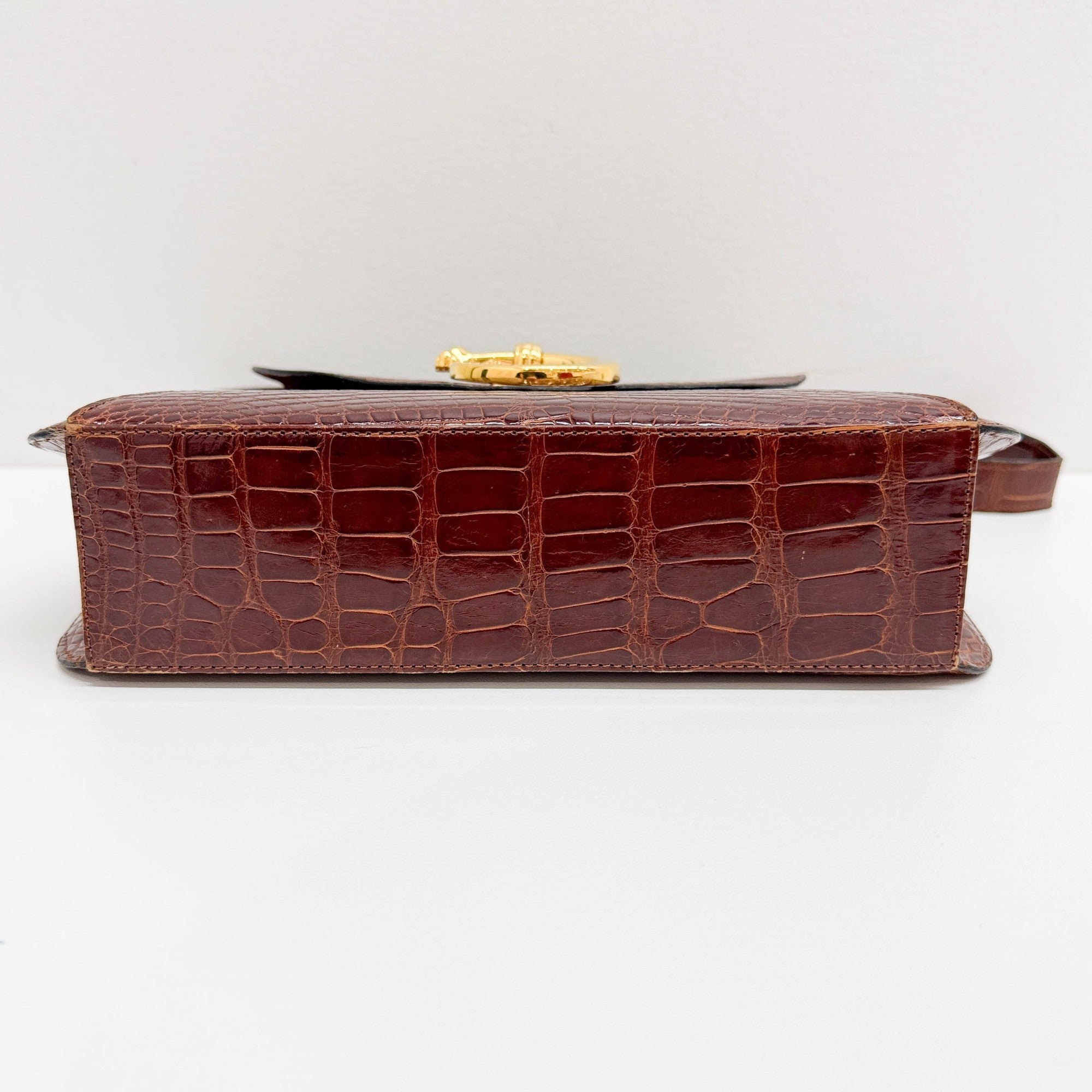Panthere Brown Crocodile Embossed Leather Shoulder Bag