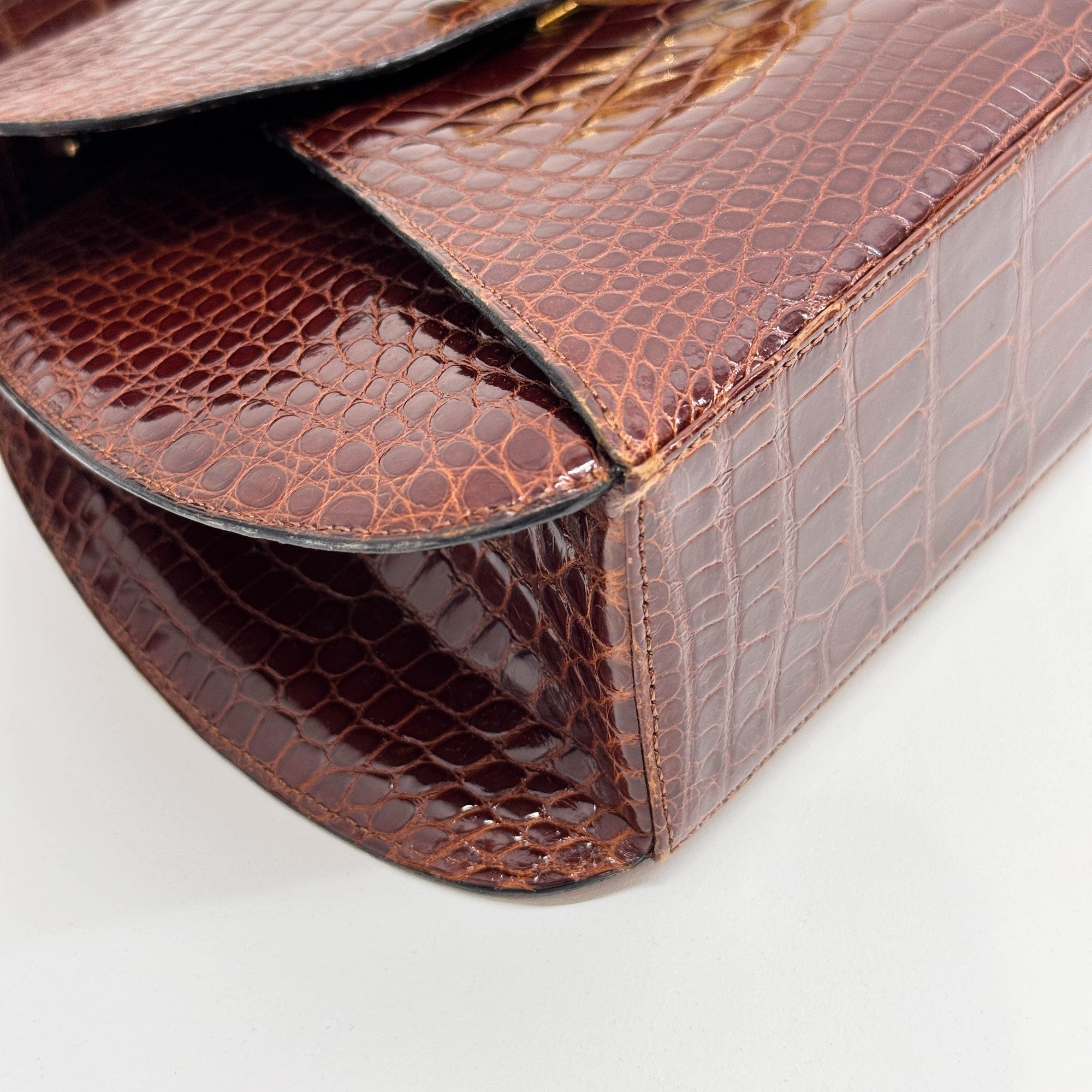 Panthere Brown Crocodile Embossed Leather Shoulder Bag
