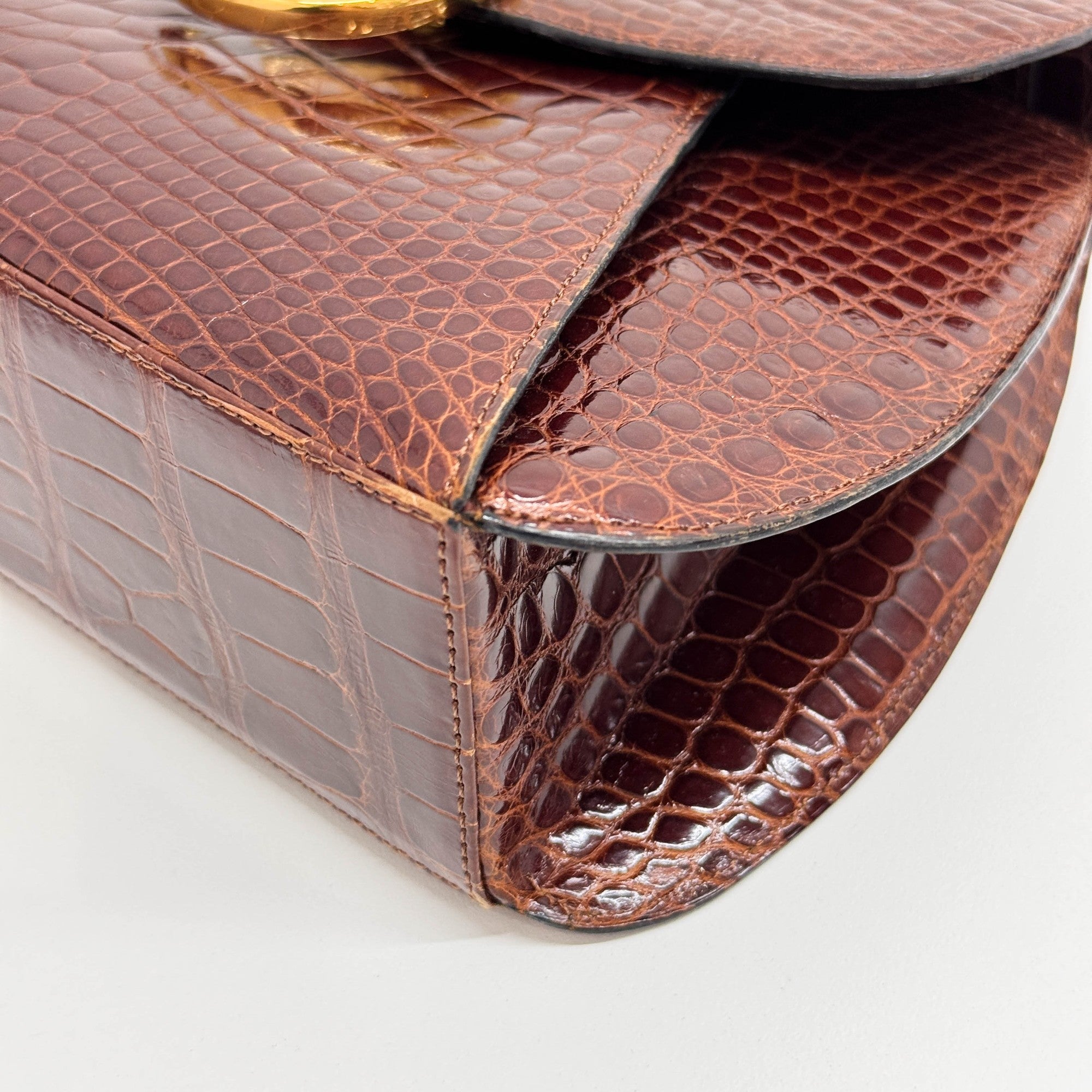 Panthere Brown Crocodile Embossed Leather Shoulder Bag