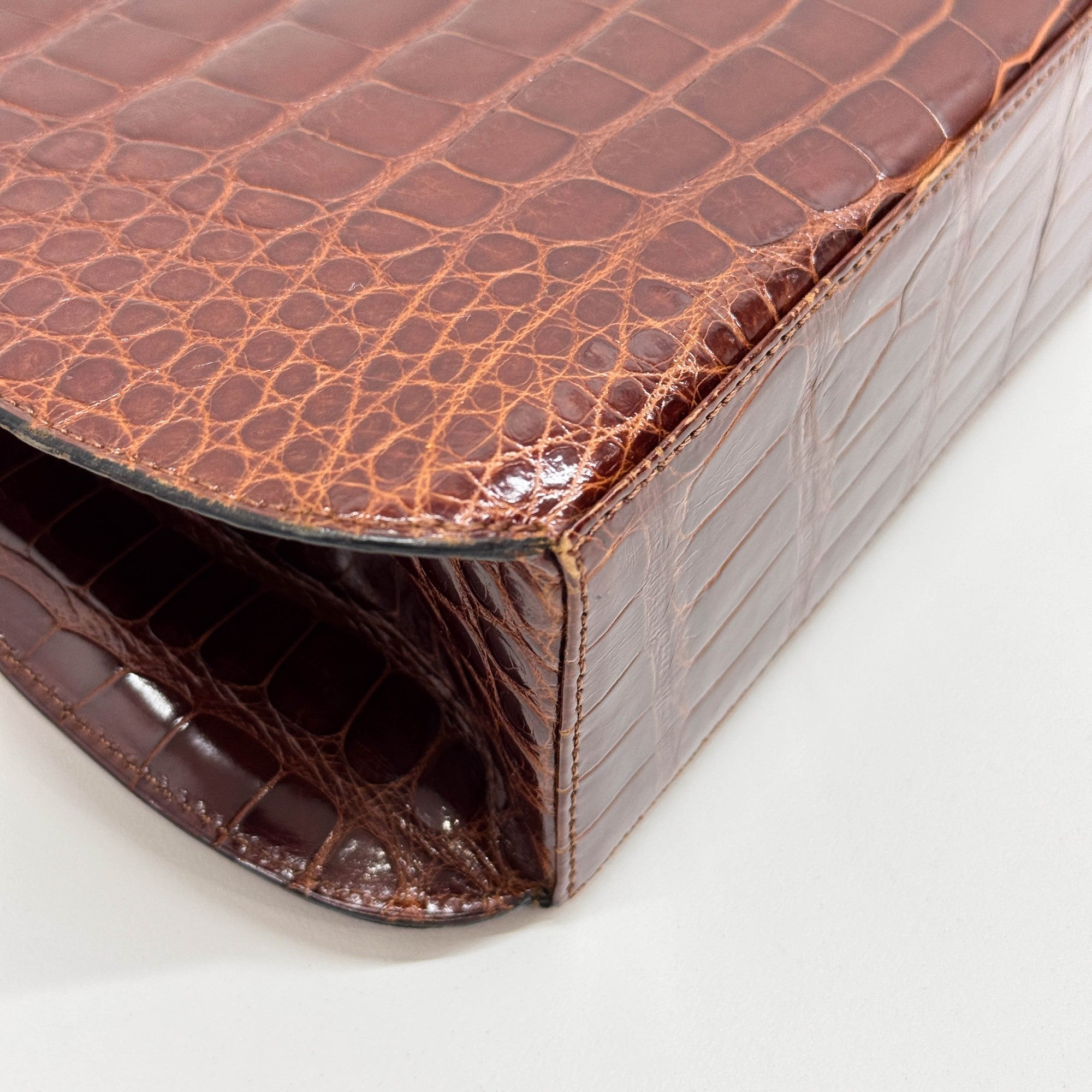 Panthere Brown Crocodile Embossed Leather Shoulder Bag