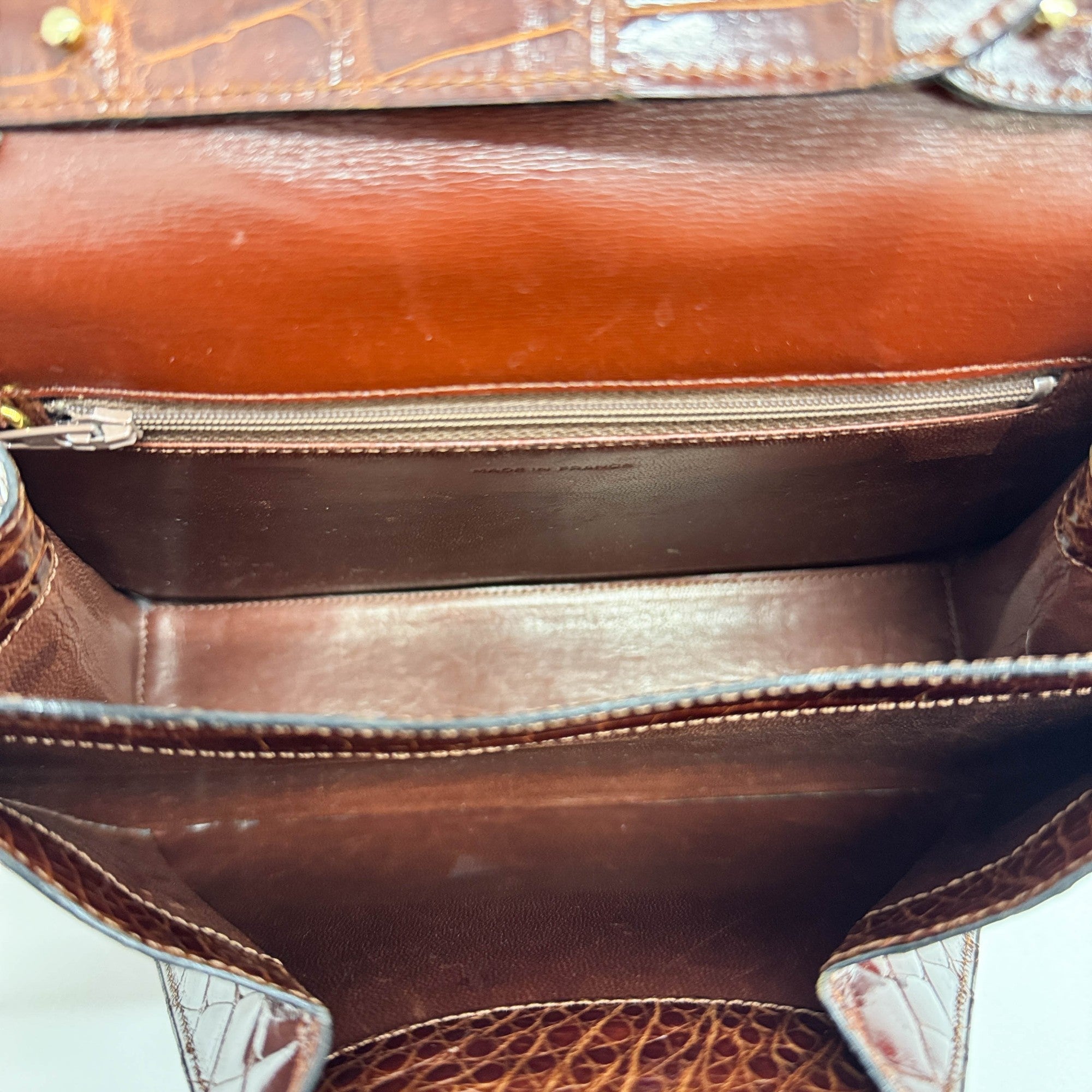 Panthere Brown Crocodile Embossed Leather Shoulder Bag