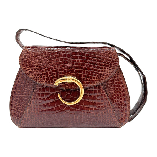 Panthere Brown Crocodile Embossed Leather Shoulder Bag