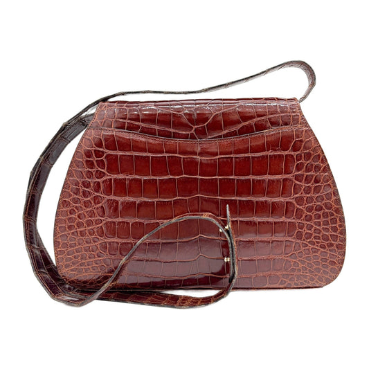 Panthere Brown Crocodile Embossed Leather Shoulder Bag