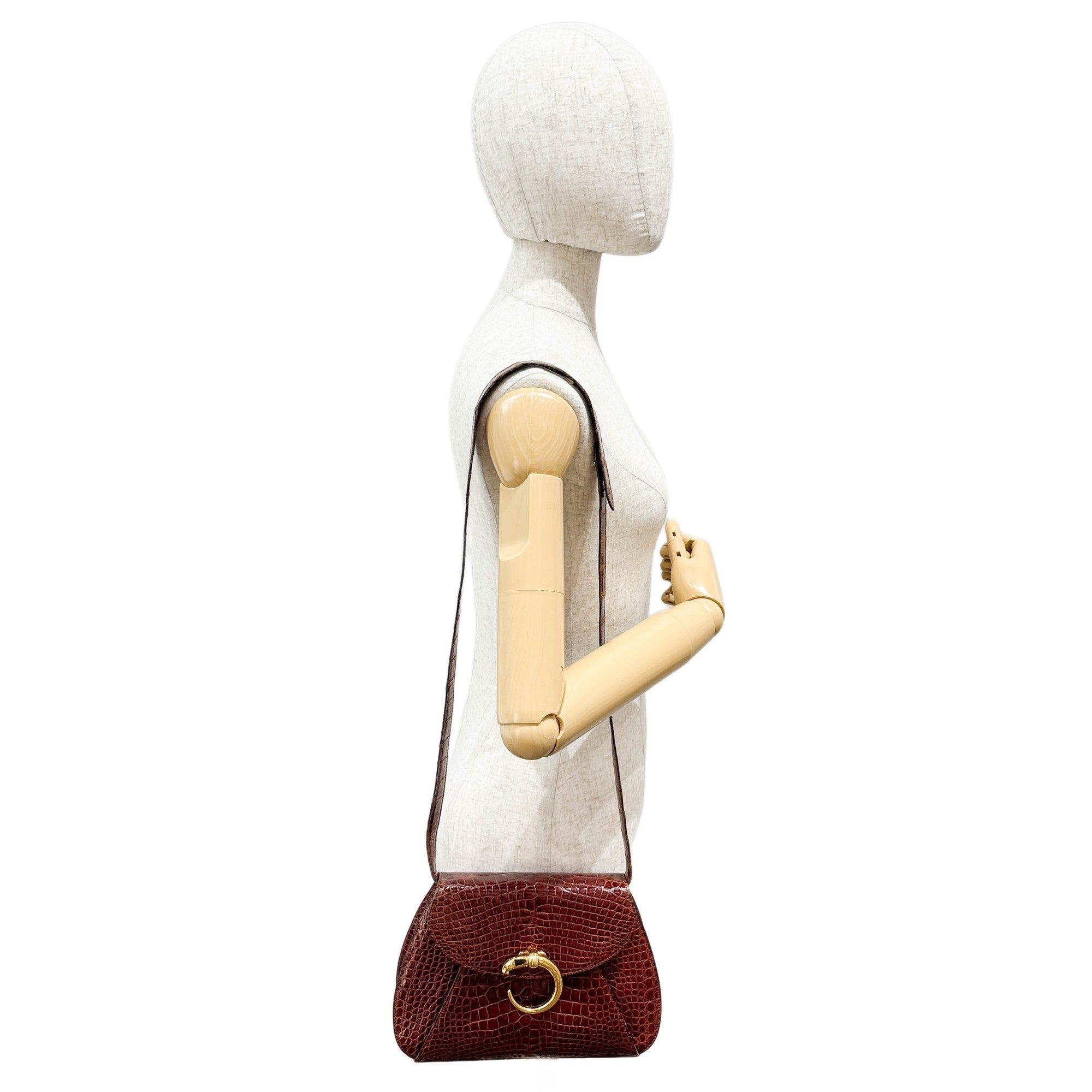 Panthere Brown Crocodile Embossed Leather Shoulder Bag