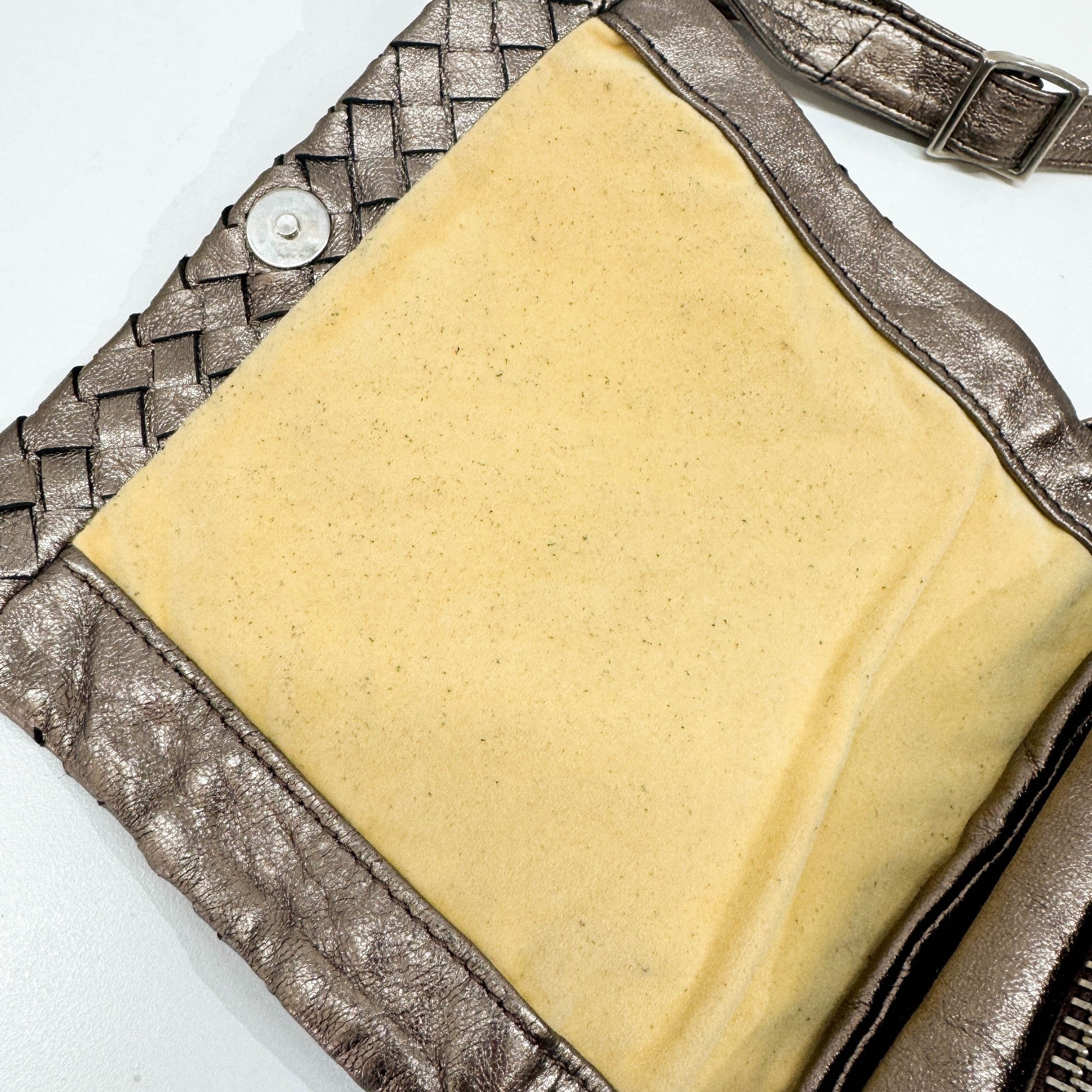 Intrecciato Metallic Dusty Gold Leather Shoulder Bag