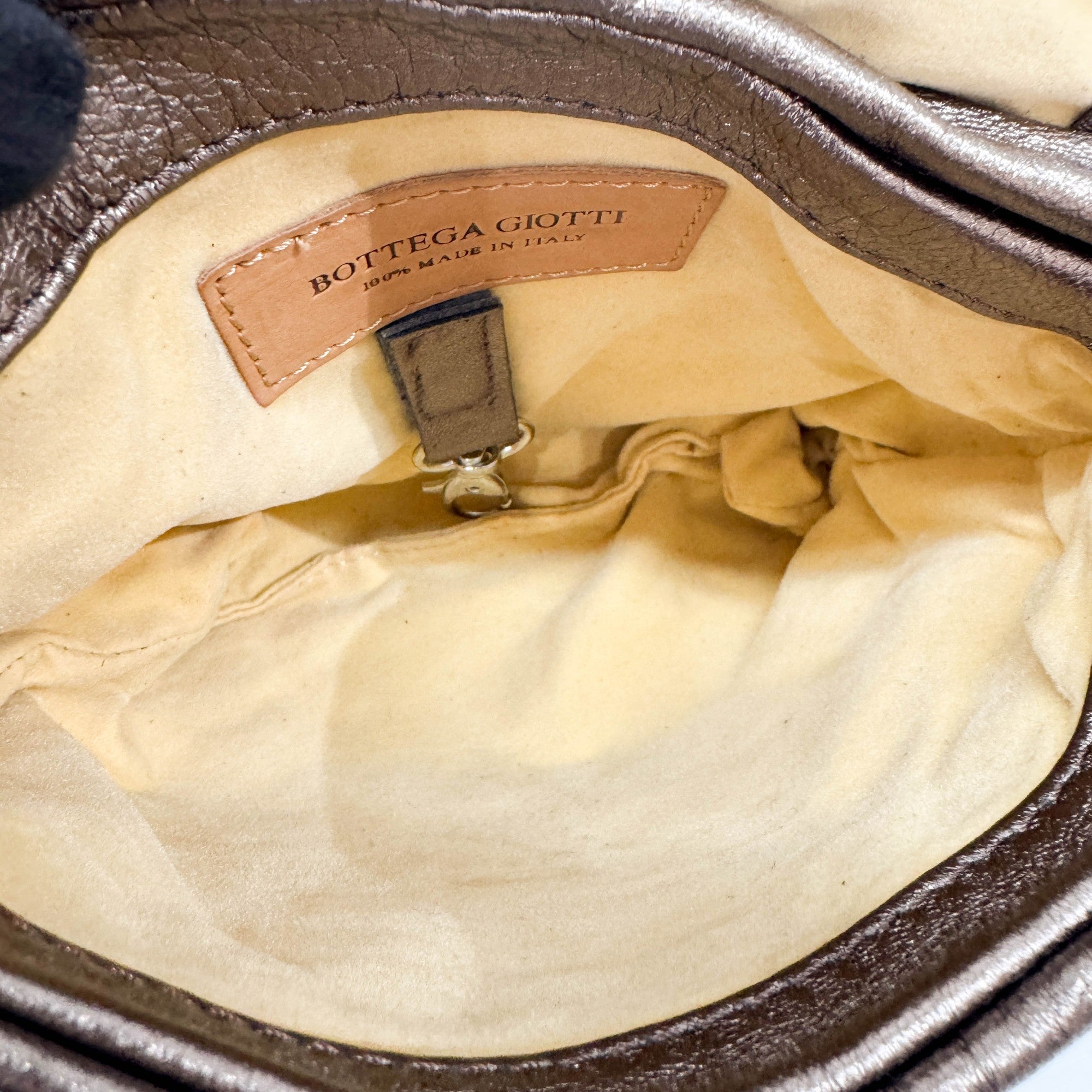 Intrecciato Metallic Dusty Gold Leather Shoulder Bag